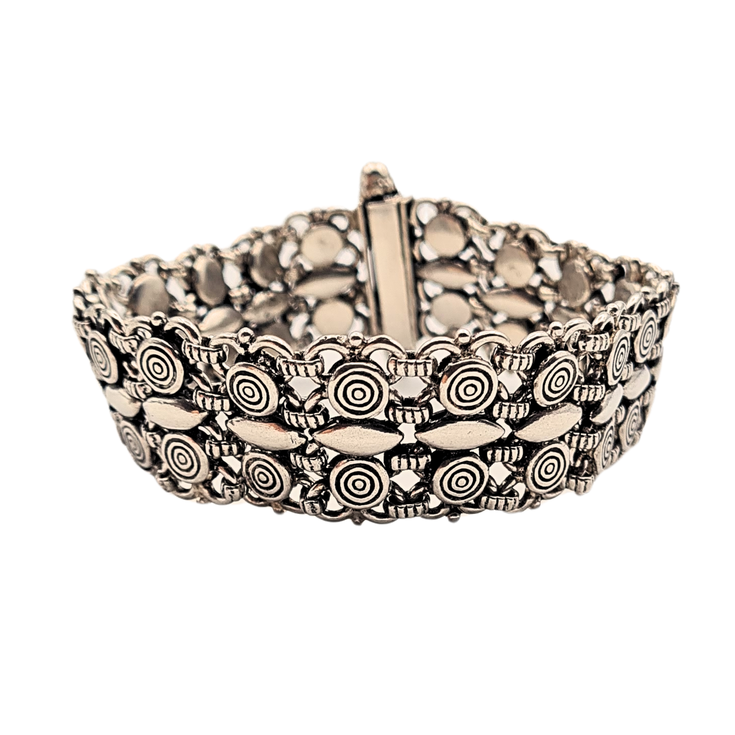 7" Long 800 Silver Wide Bracelet, Swirl Link Chunky, Unique bracelet