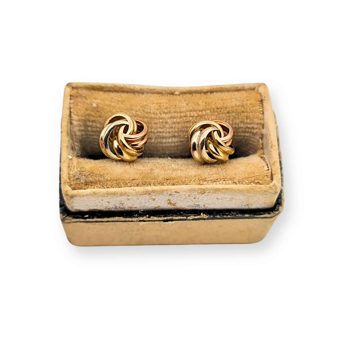 9ct Gold Knot Stud Earrings, Rose & Yellow Two Tone