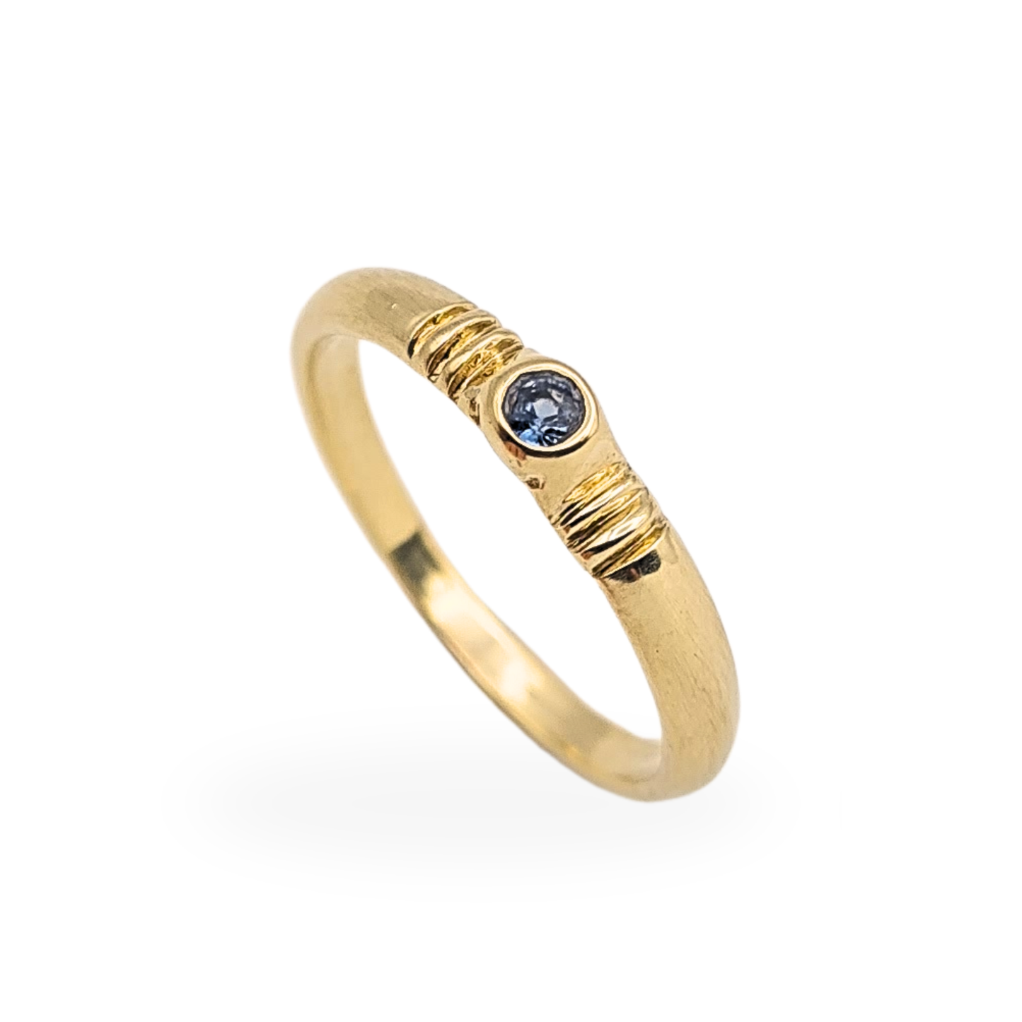 9ct Gold Sapphire Ring Bezel Set Blue Stone UK L US 6 Small Pinky Ring