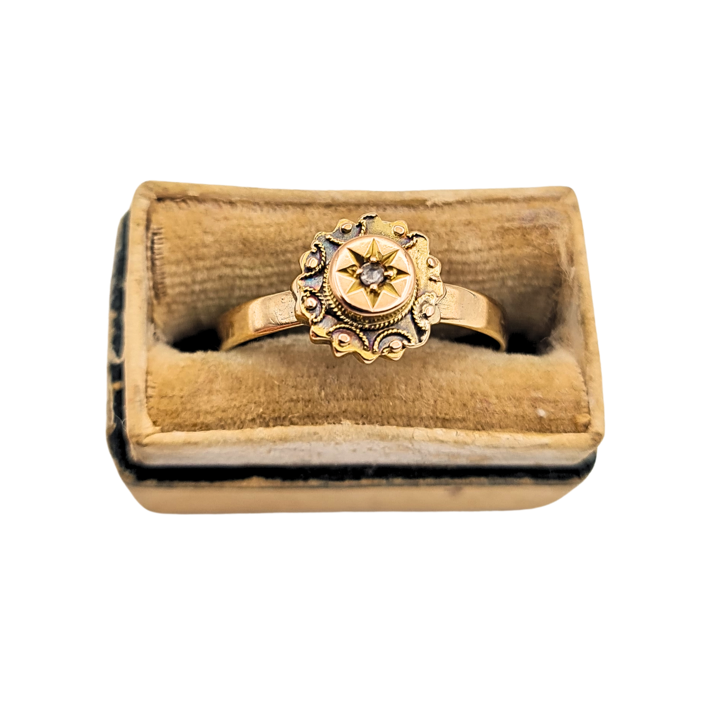 9ct gold antique diamond star ring Birmingham 1862 round 8.5mm