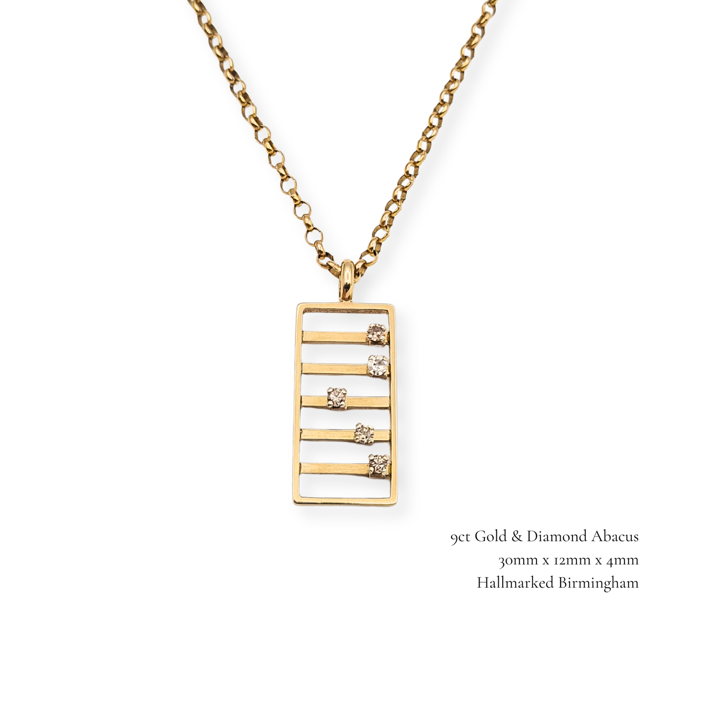 Solid 9k Gold Diamond Set Abacus Pendant Vintage Moving Stones Charm