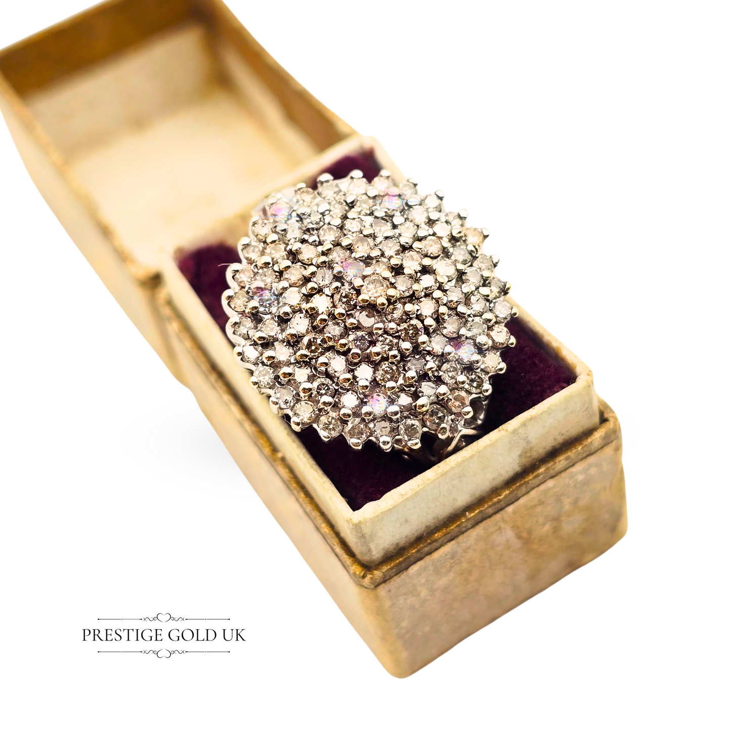 9ct Gold Huge Diamond Cluster Ring, Fully Hallmarked, UK Size P US 7 1/2