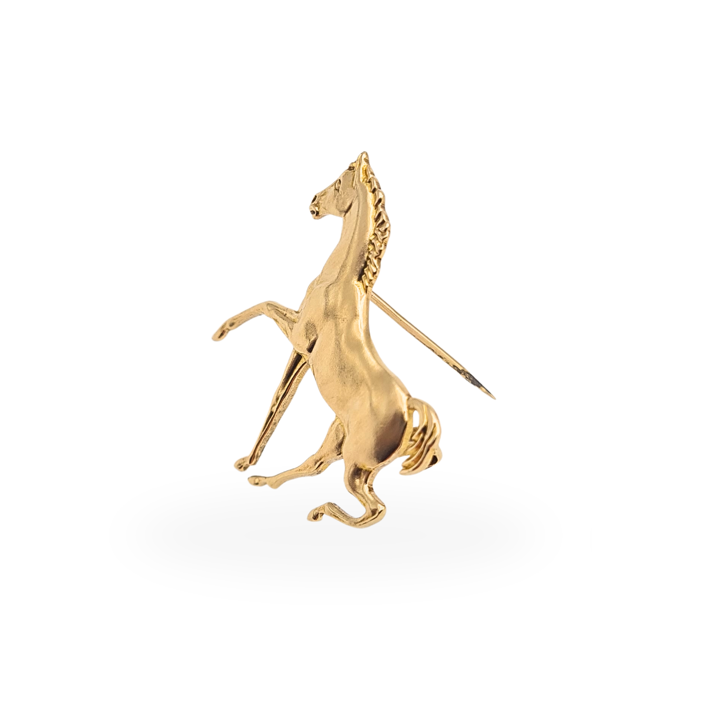 Large 9ct Gold Solid Horse Brooch Birmingham 1986 Satin Equestrian Pin