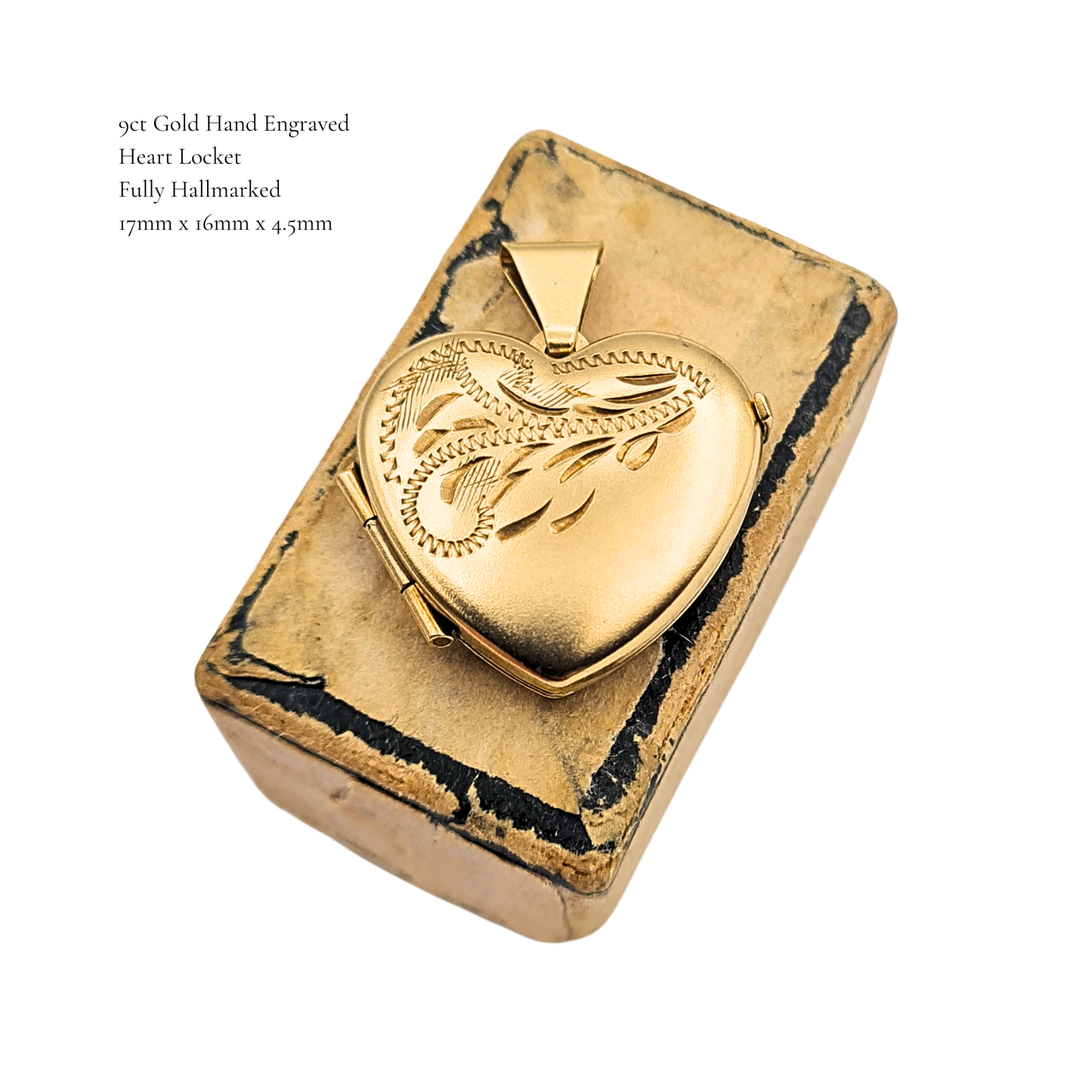 9ct Gold Small Heart Locket Pendant Engraved Floral Fully Hallmarked
