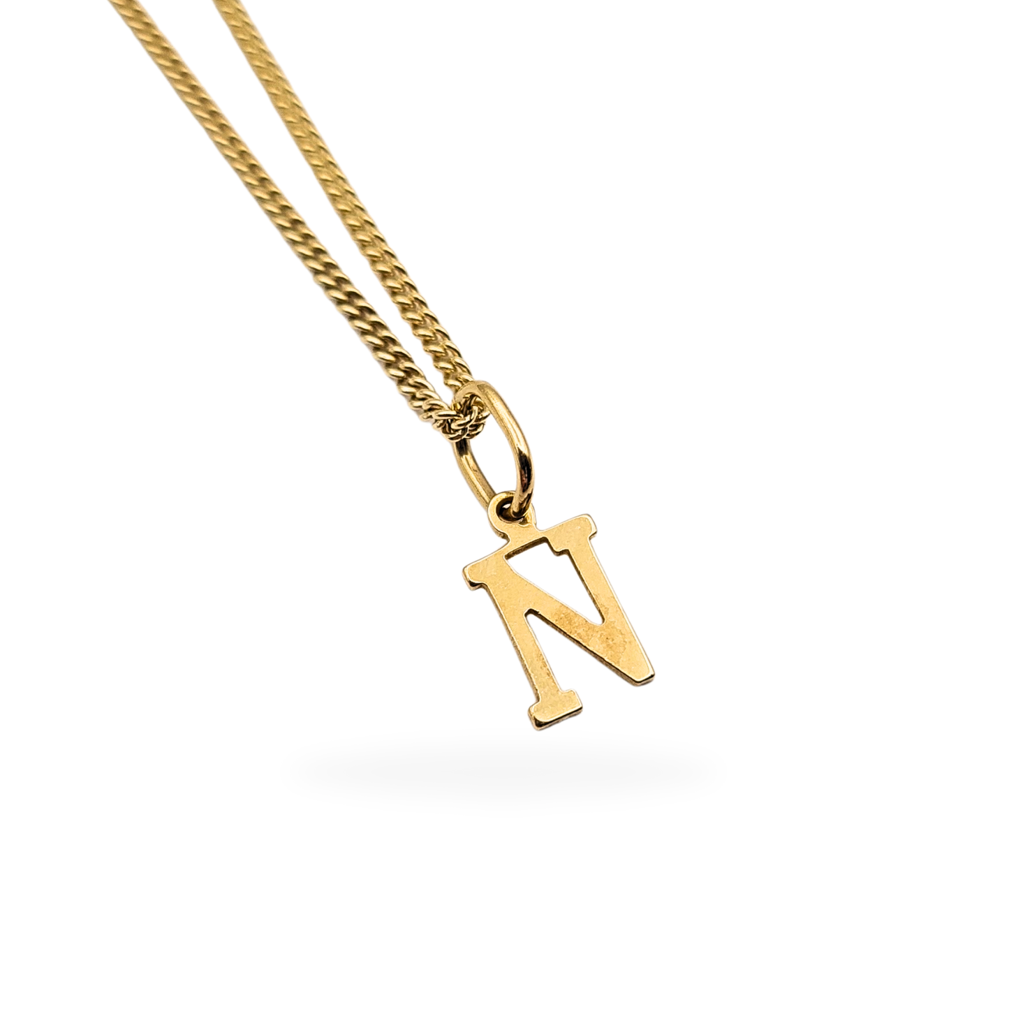Small 9ct Gold Letter N Pendant, Dainty 10mm, 0.29g