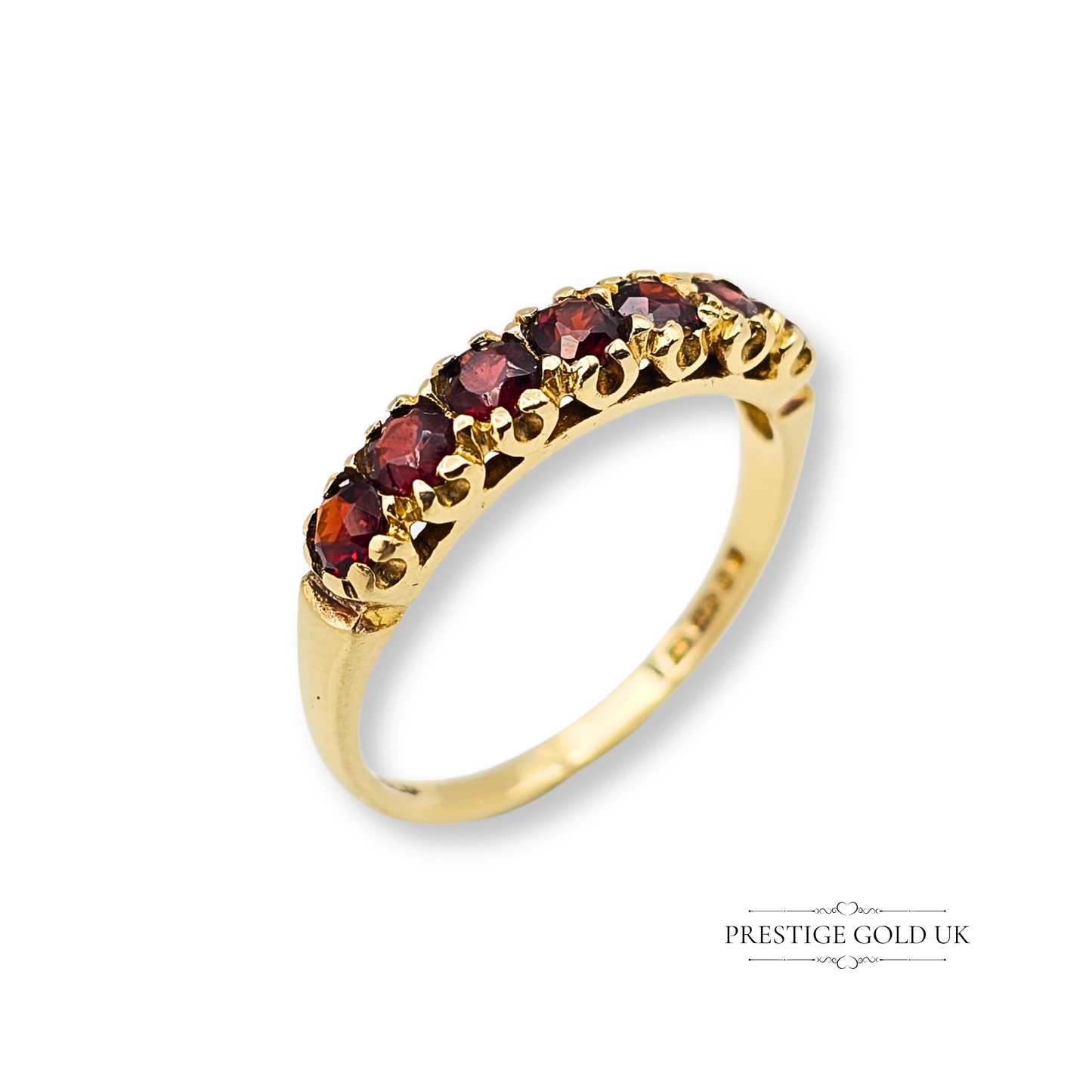9ct Gold Garnet Half Eternity Ring, Set with Seven Stones Size  UK P - US 7 1/2