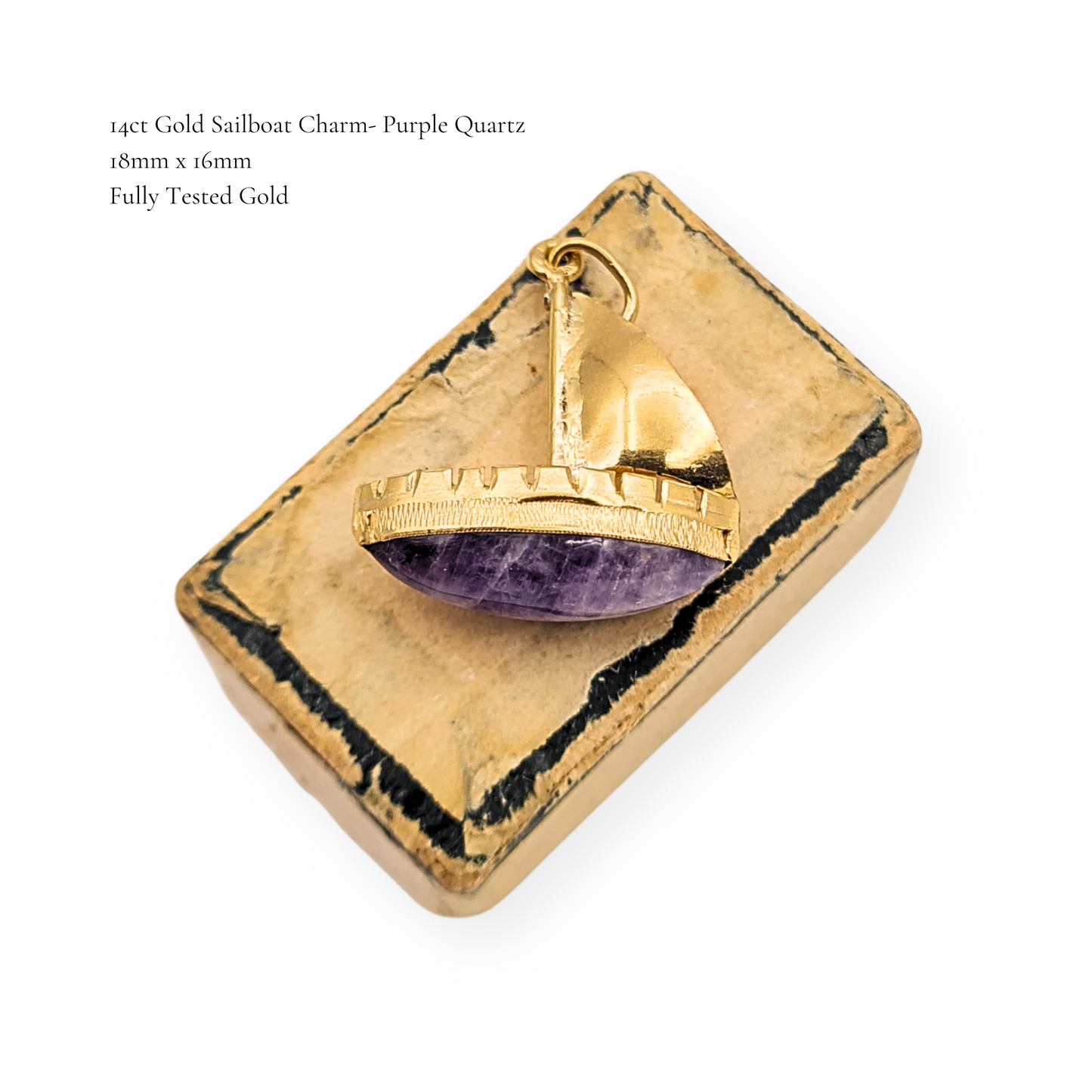 14ct Gold Sailboat Charm, Purple Quartz Boat Pendant
