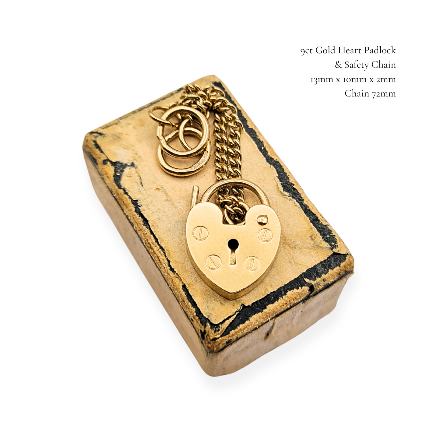 Small 9ct Gold Heart Padlock, Tested 375, Safety Chain