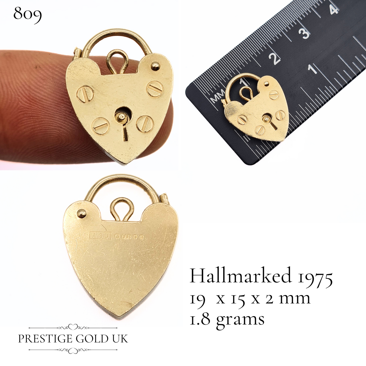 Vintage Small Gold Heart Padlock Pendant 9ct