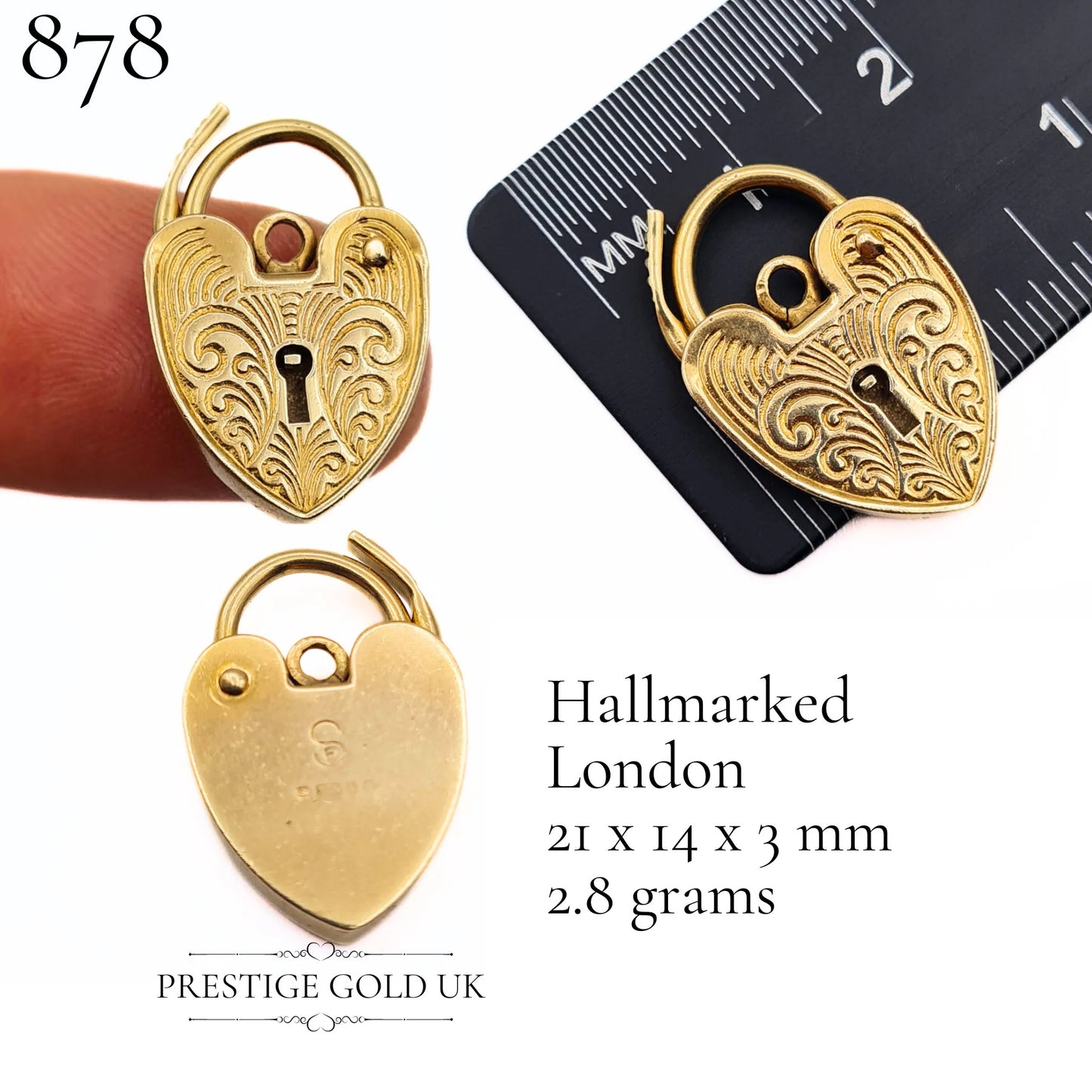 Vintage Small Gold Heart Padlock Pendant 9ct