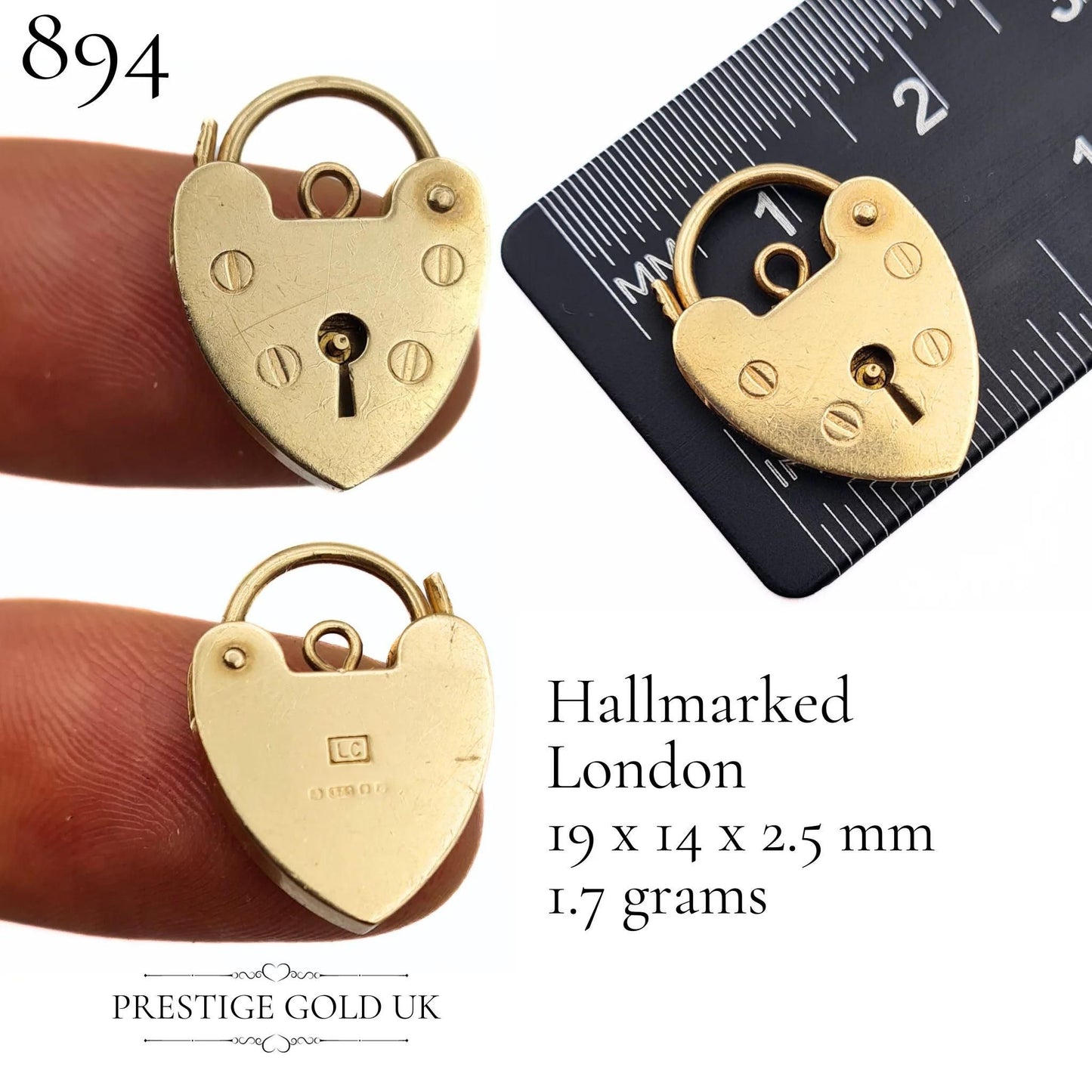 Vintage Small Gold Heart Padlock Pendant 9ct