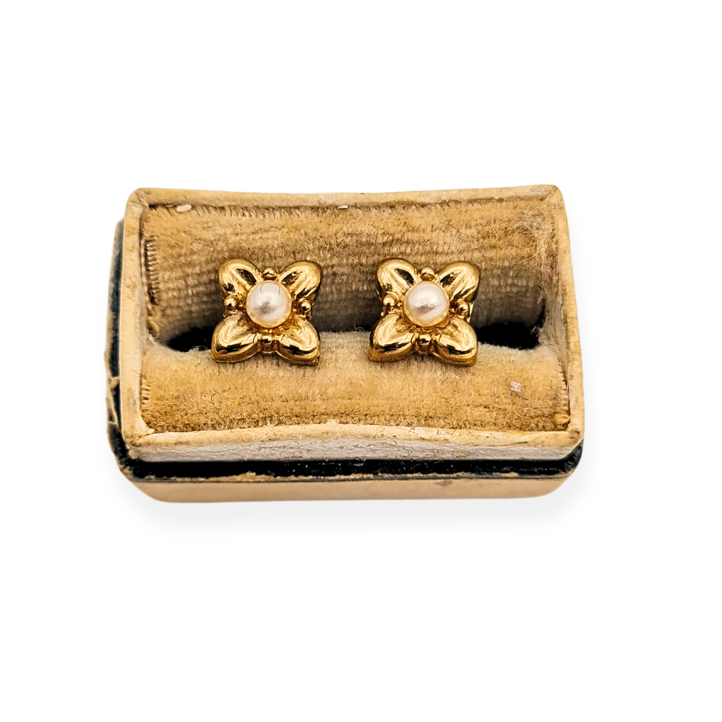 Tiny 9ct Gold Pearl Flower Stud Earrings, Dainty Gold Earrings