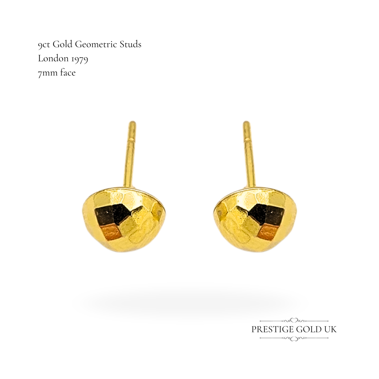 9ct Gold Round Geometric Stud Earrings with Butterfly Backs