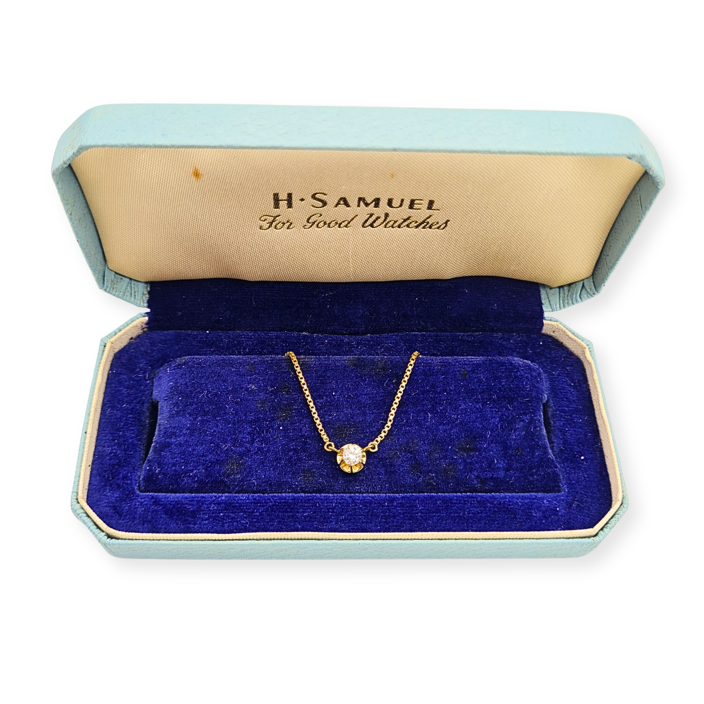 Diamond Solitaire Pendant 9ct Gold Box Chain Necklace 16"