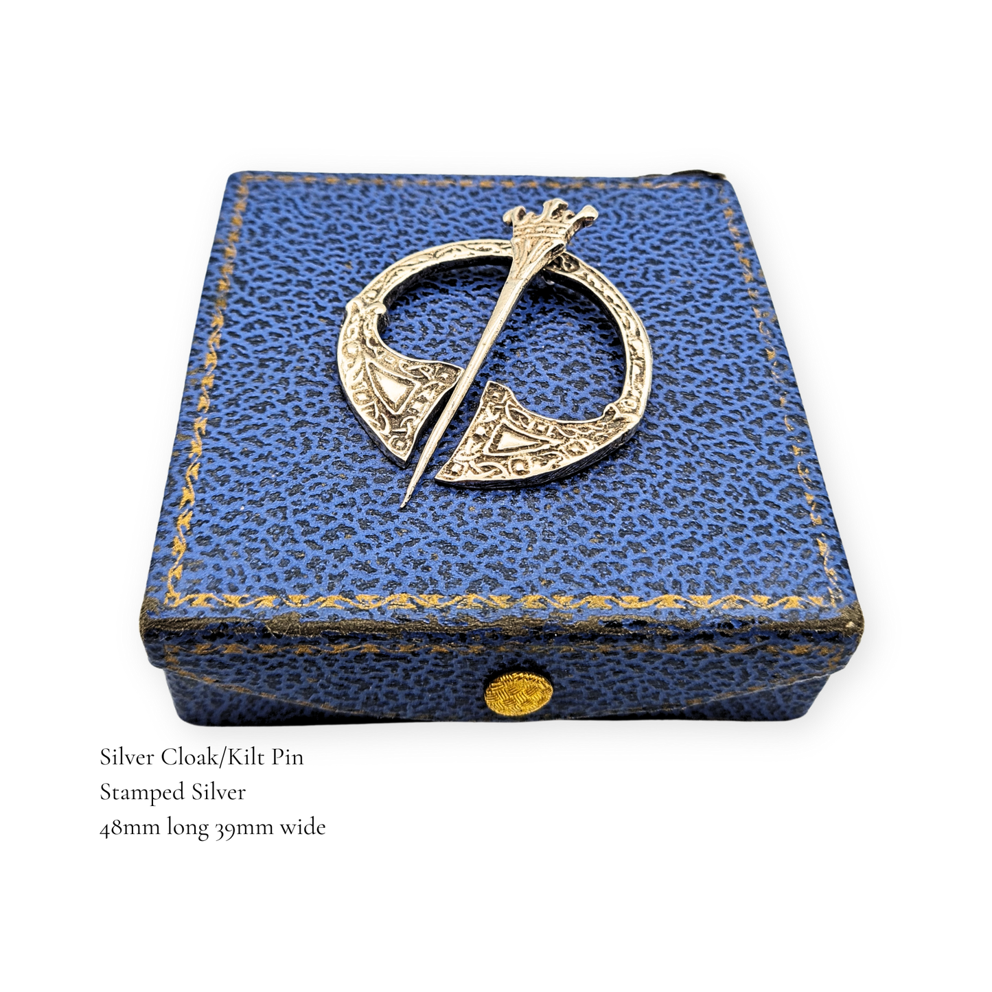 Silver Celtic Kilt Pin, Crown Design, Stamped Silver