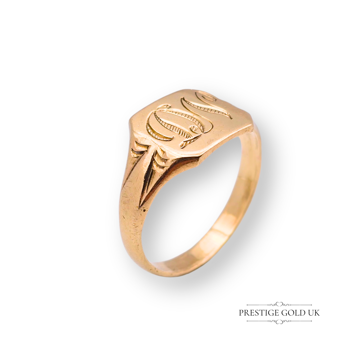 Small 9ct Gold Engraved Signet Ring, Monogrammed “DN” UK L US 5 3/4