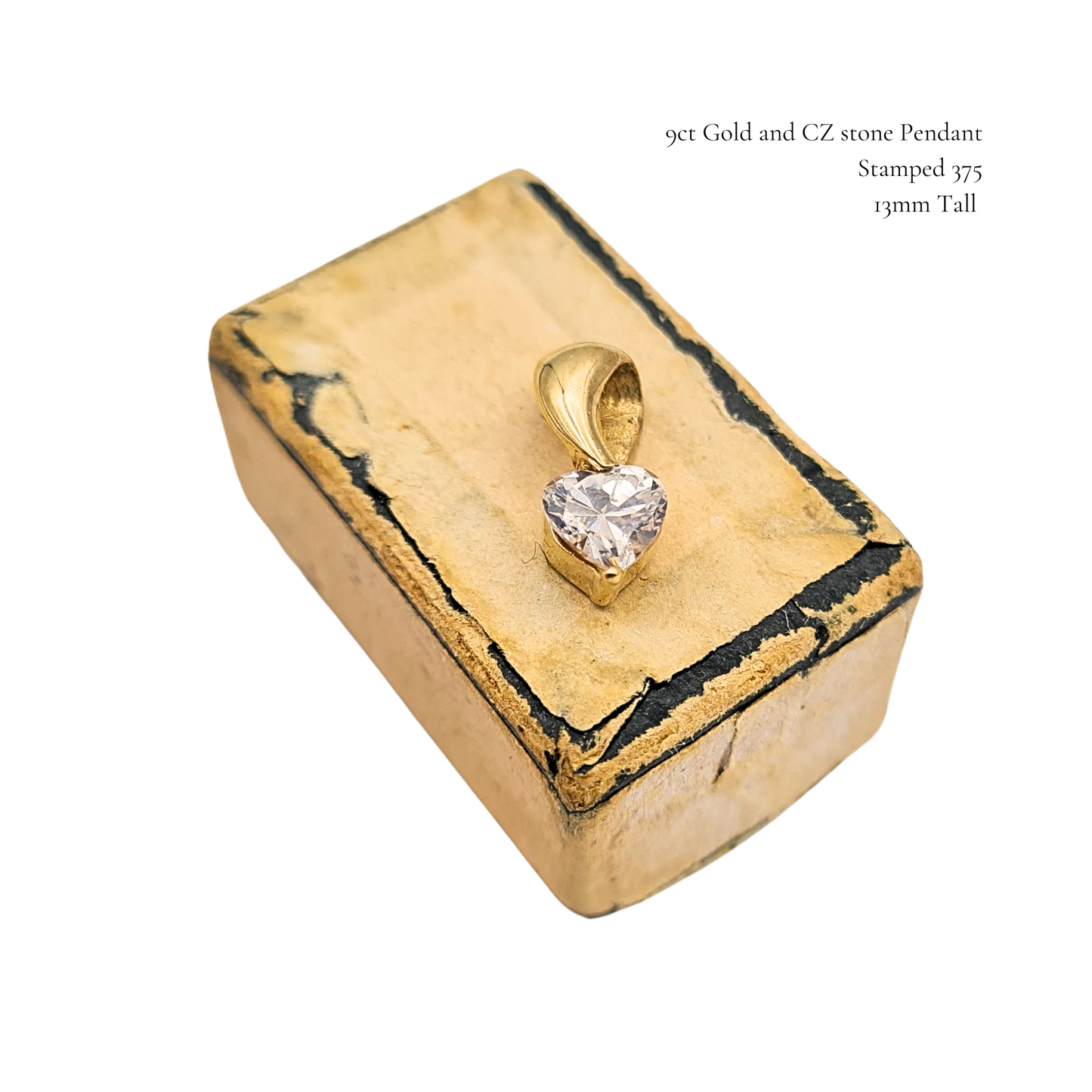 9ct Gold Heart CZ Pendant, Stamped 375, Dainty Love Charm