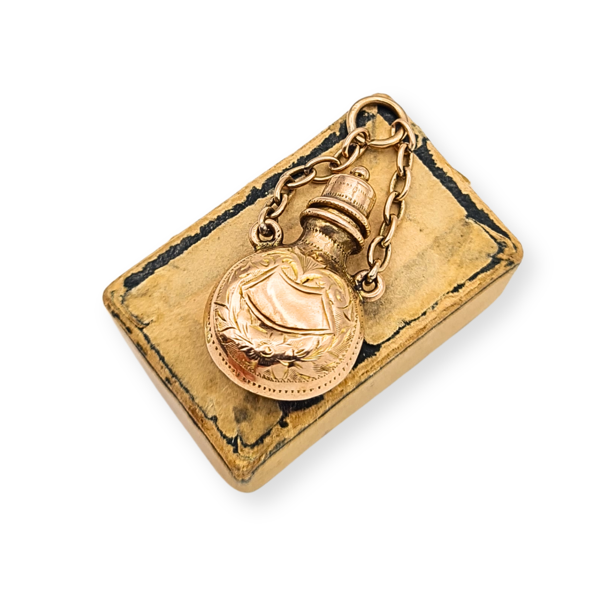 Antique 9ct Rose Gold Perfume Scent Bottle Charm Opening Lid Hallmarked