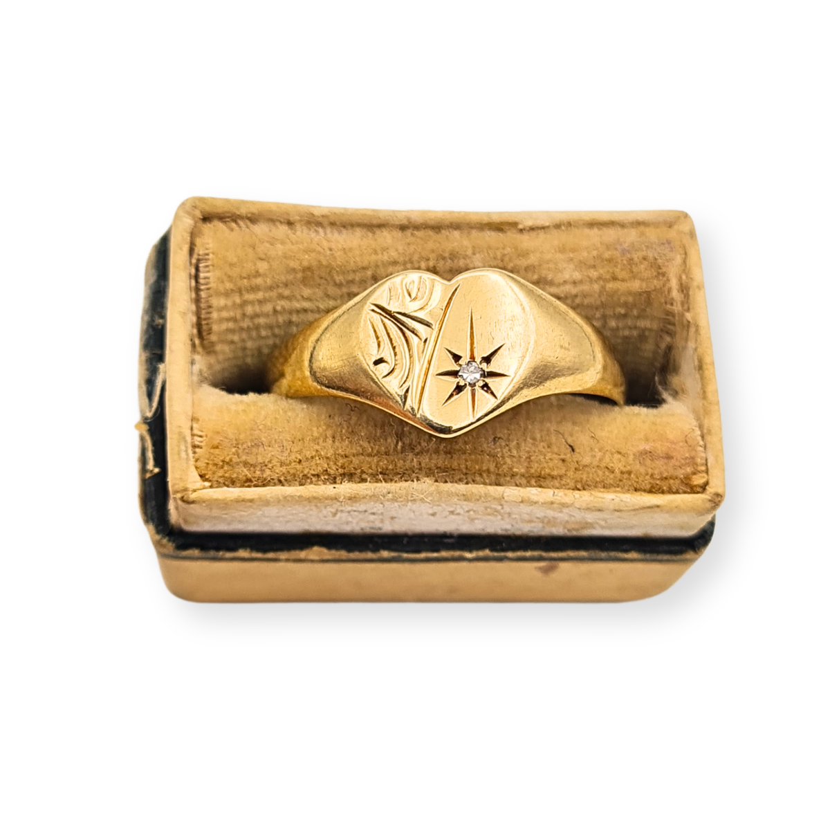 9ct Gold Diamond Heart Signet Ring Engraved UK P 1/2 US 8 Birmingham 1994