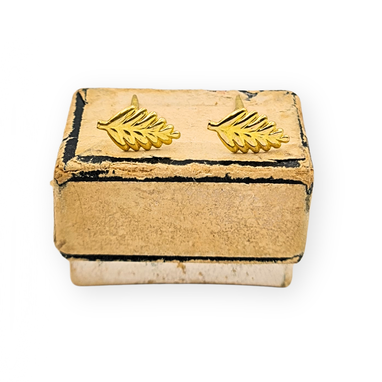 9ct Gold Leaf Earrings, London 1981, Studs, Andralock