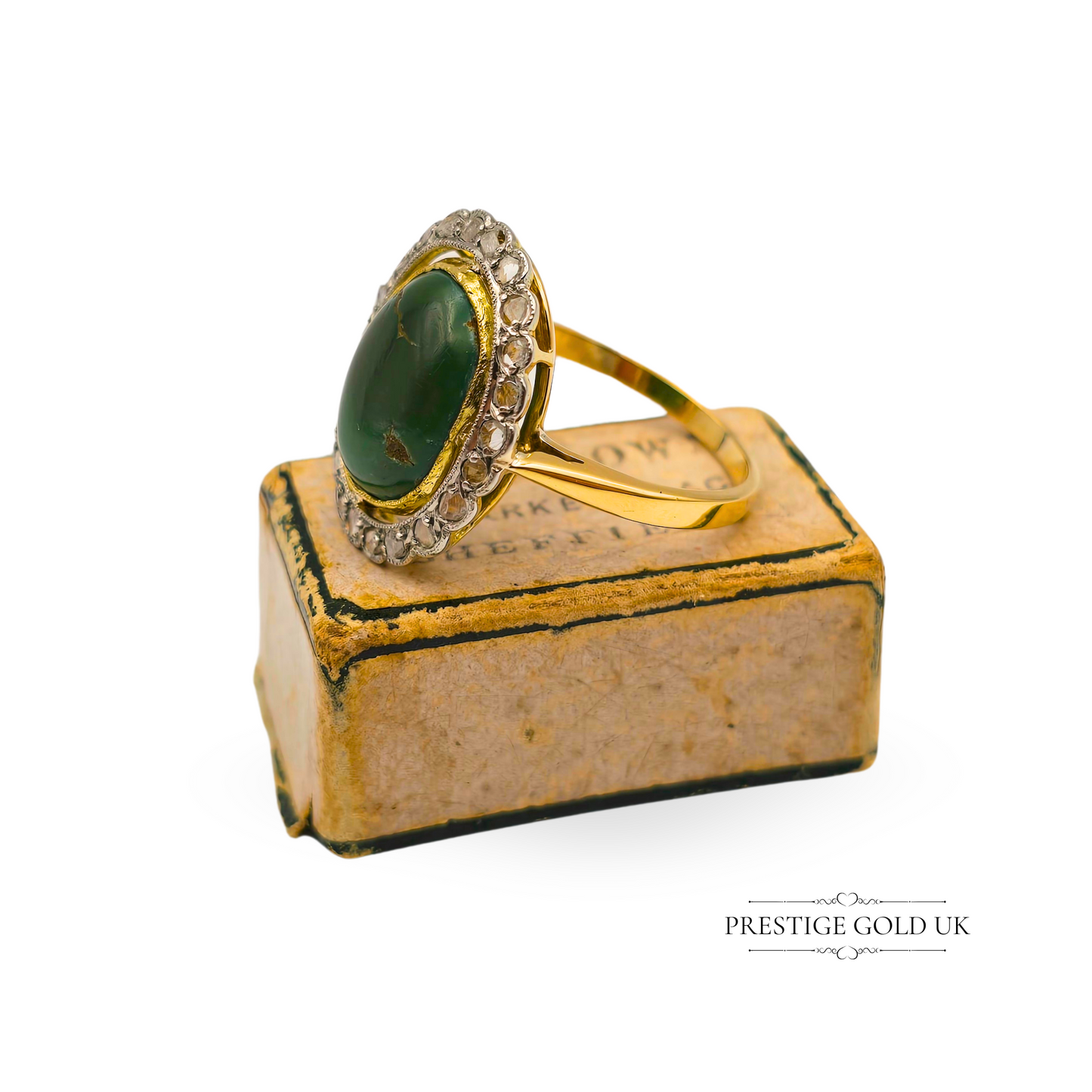 18ct Gold Oval Turquoise & Diamond Halo Cluster Ring,  UK M 1/2  US 6 3/4