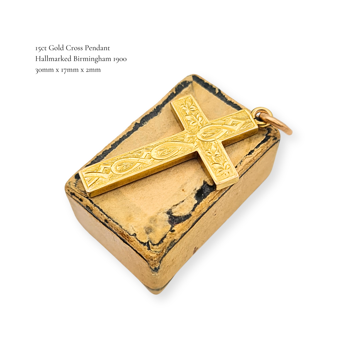 Antique 15ct Gold Hand Engraved Cross Pendant Birmingham 1900 Hallmarked