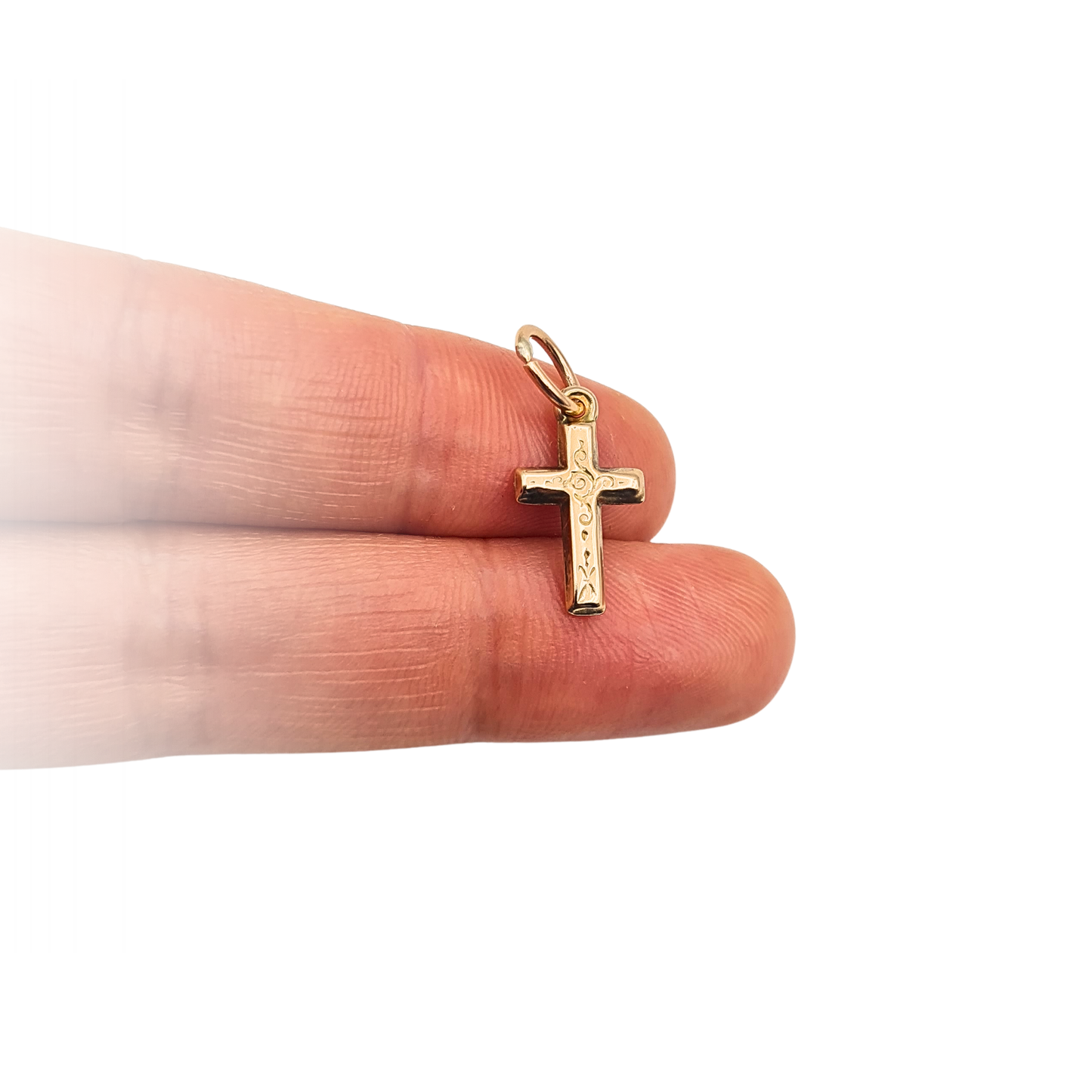9ct Gold Tiny Cross Charm Pendant Engraved Crucifix