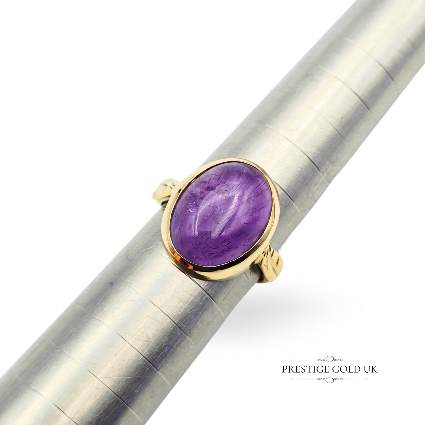 9ct Gold Purple Cabochon Ring, UK Size L 1/2, Large Vibrant Purple Cabochon