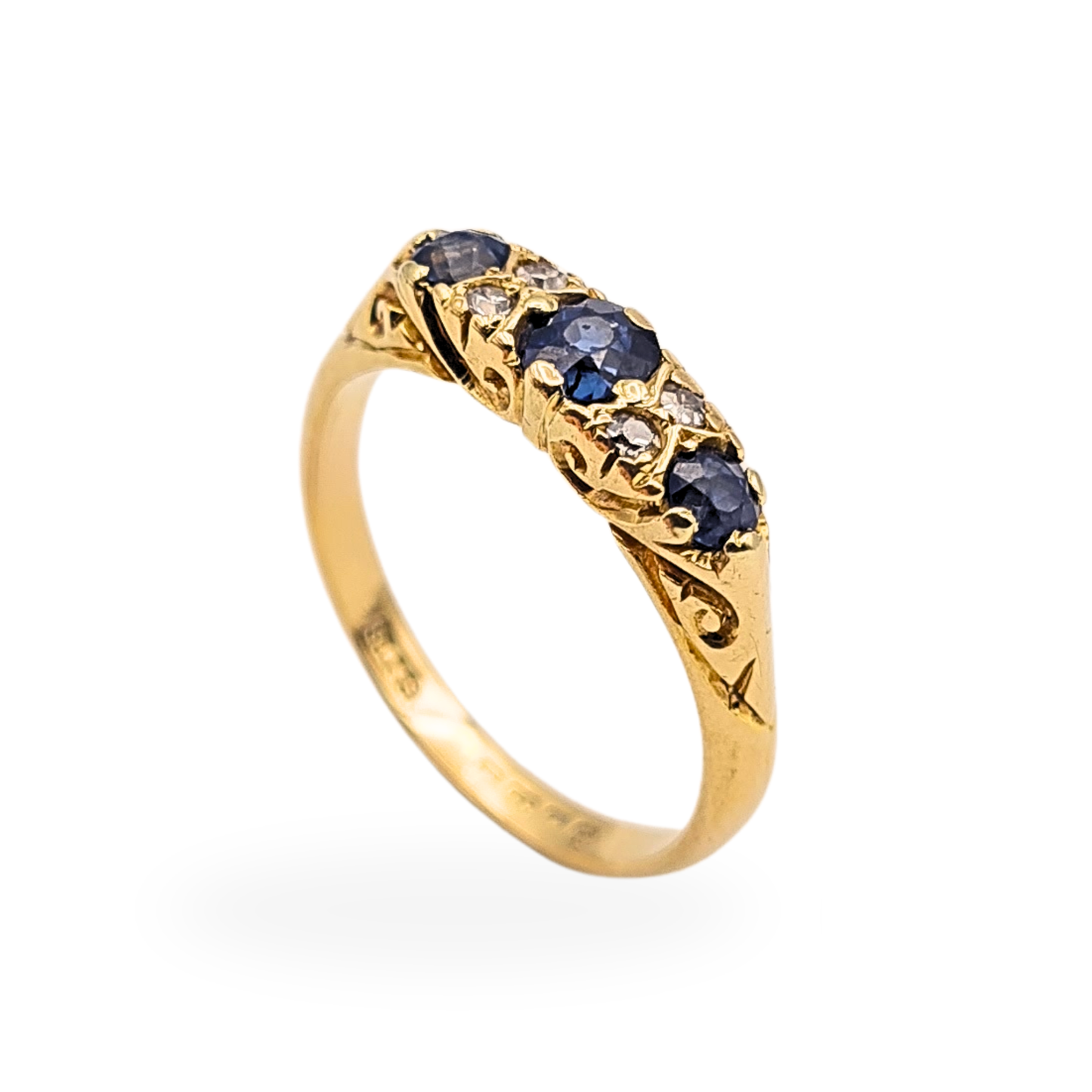 Antique 18ct Gold Sapphire Diamond Ring 1922 Hallmarked Size K 1/2
