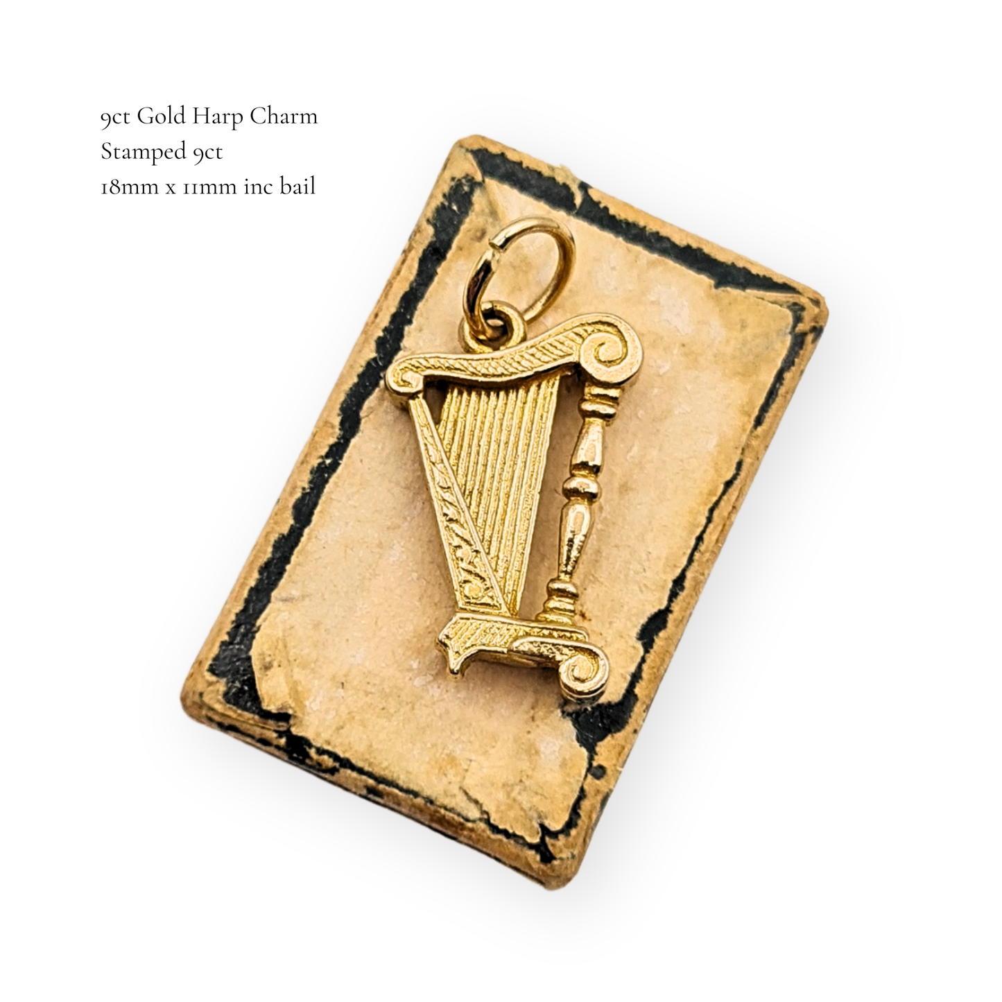 9ct Gold Harp Charm, Small Musical Instrument Pendant