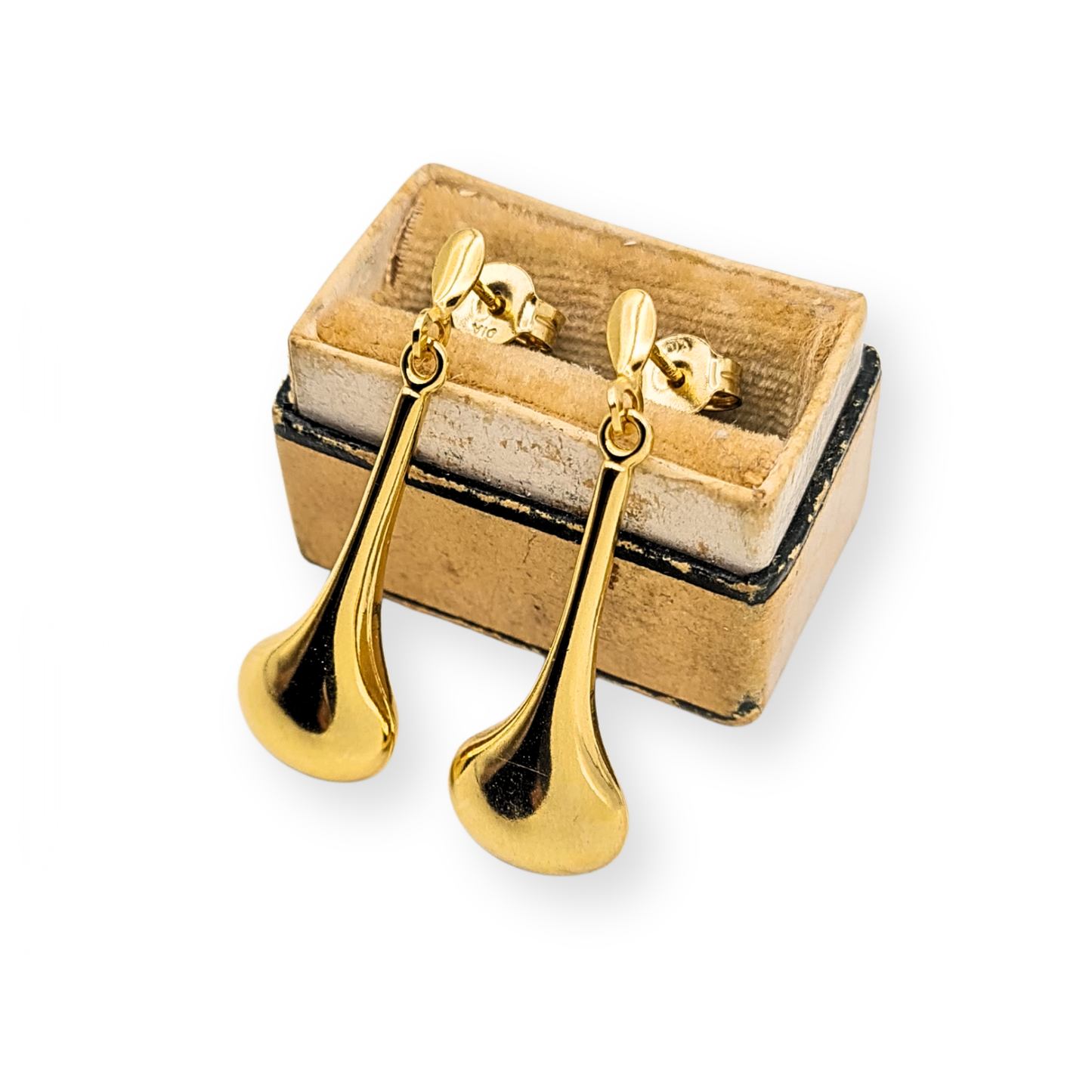 18ct Long Gold Teardrop Earrings, Hallmarked Vintage 30mm Drop
