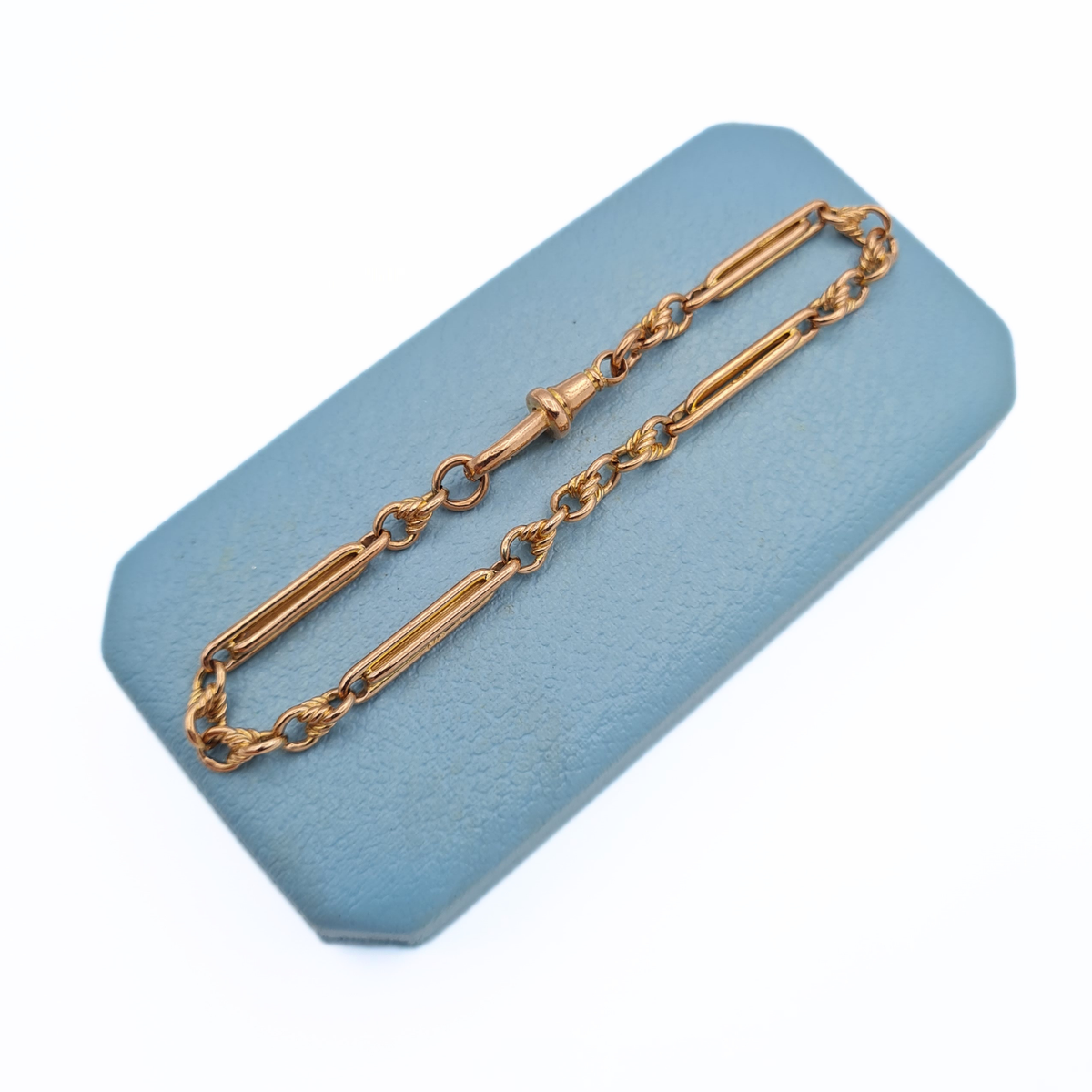 8" Long Rose Gold Albert Bracelet With Trombone Rope Links & Dog Clip .