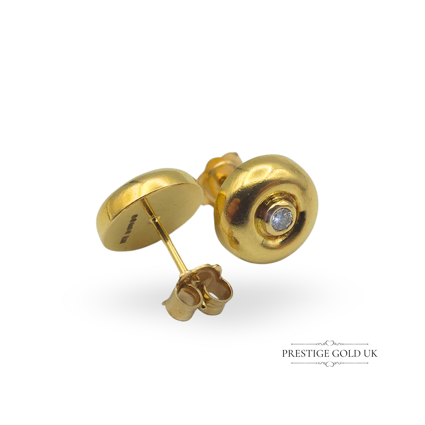 18ct Gold & Diamond Stud Earrings,  Hallmarked, 12mm Large Pebble Design