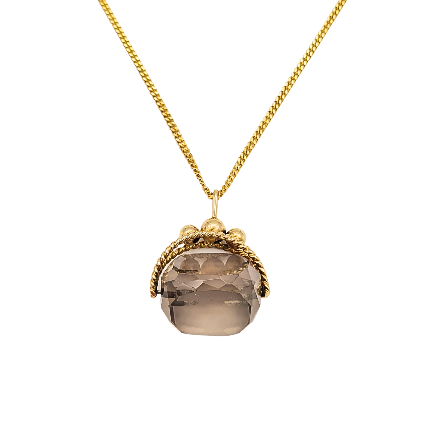 9ct Gold Smoky Quartz Spinning Fob Pendant Twist Mount