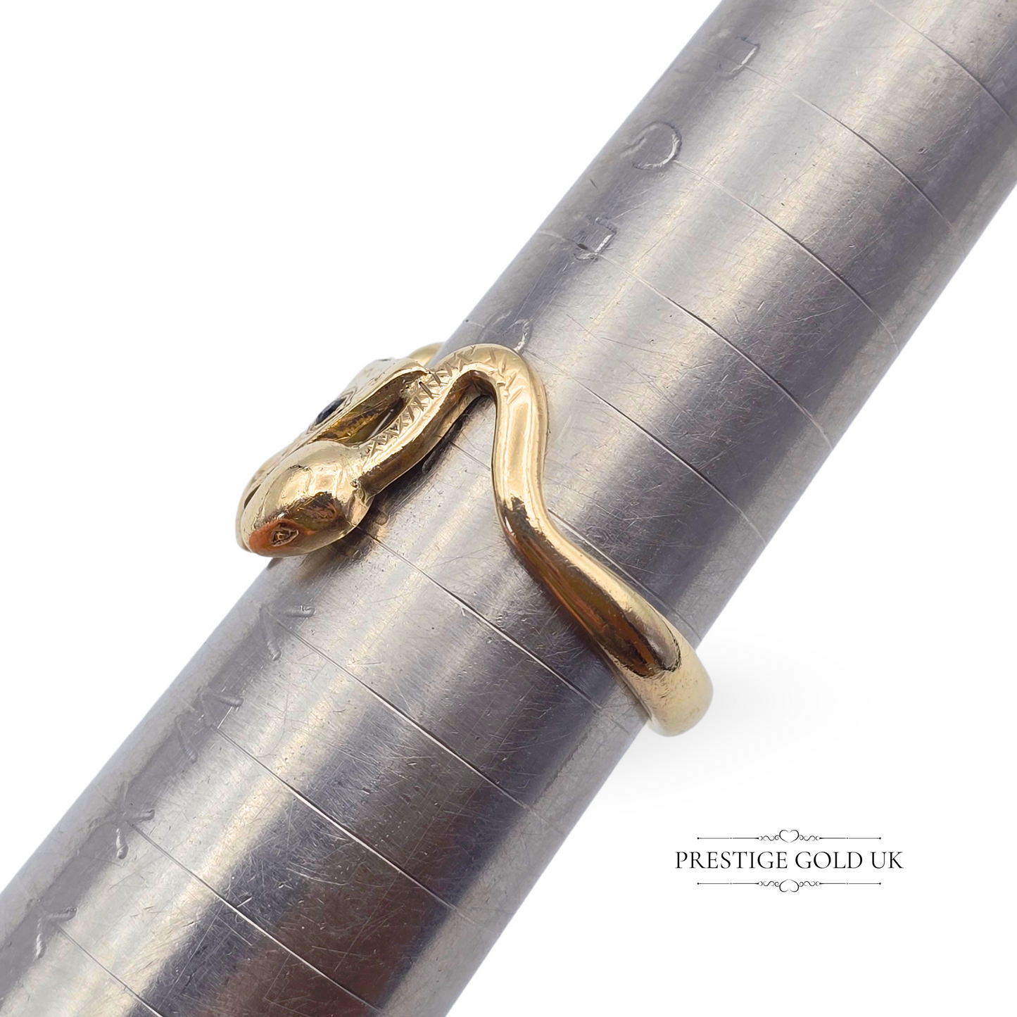 9ct Gold Snake Ring with All Seeing Eye, Dual Serpents Engraved Ring