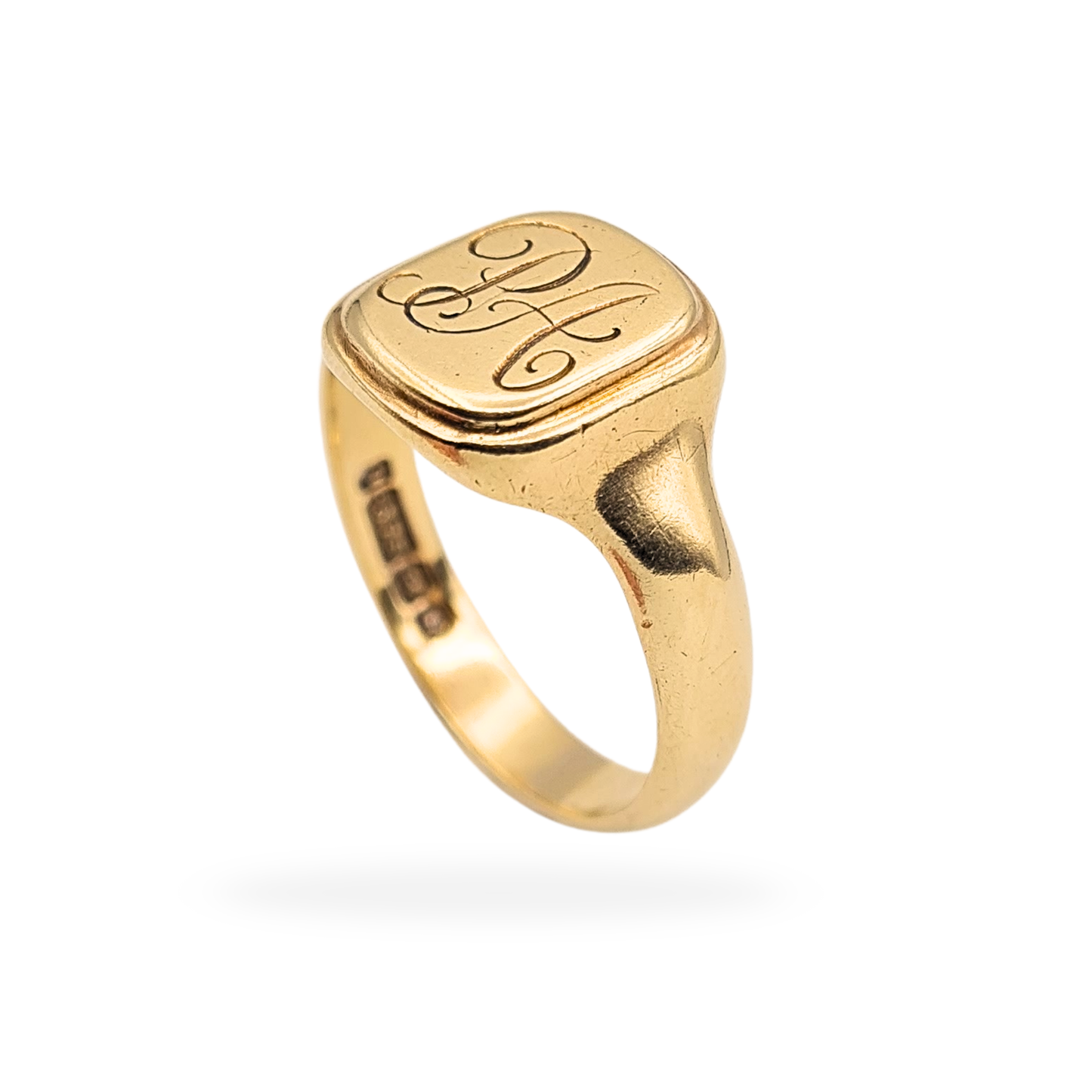 9ct Solid Gold Engraved Signet Ring, Size  UK V US 10 1/2