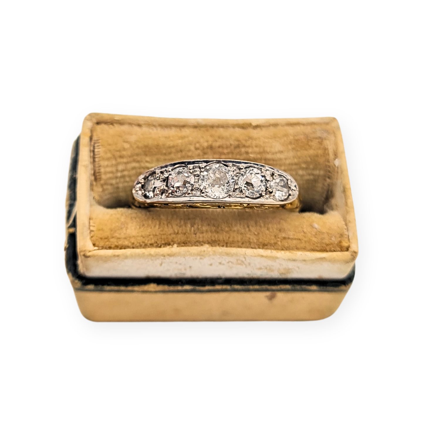 Antique Diamond Ring, 5 Old Cut Stones, 9ct/18ct Plat, UK K 1/2