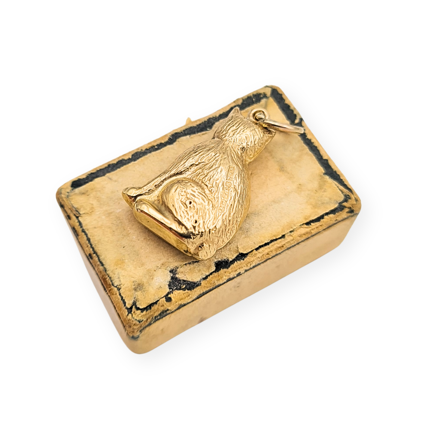 Large 9ct Gold Puffy Cat Charm Pendant 1993 Birmingham