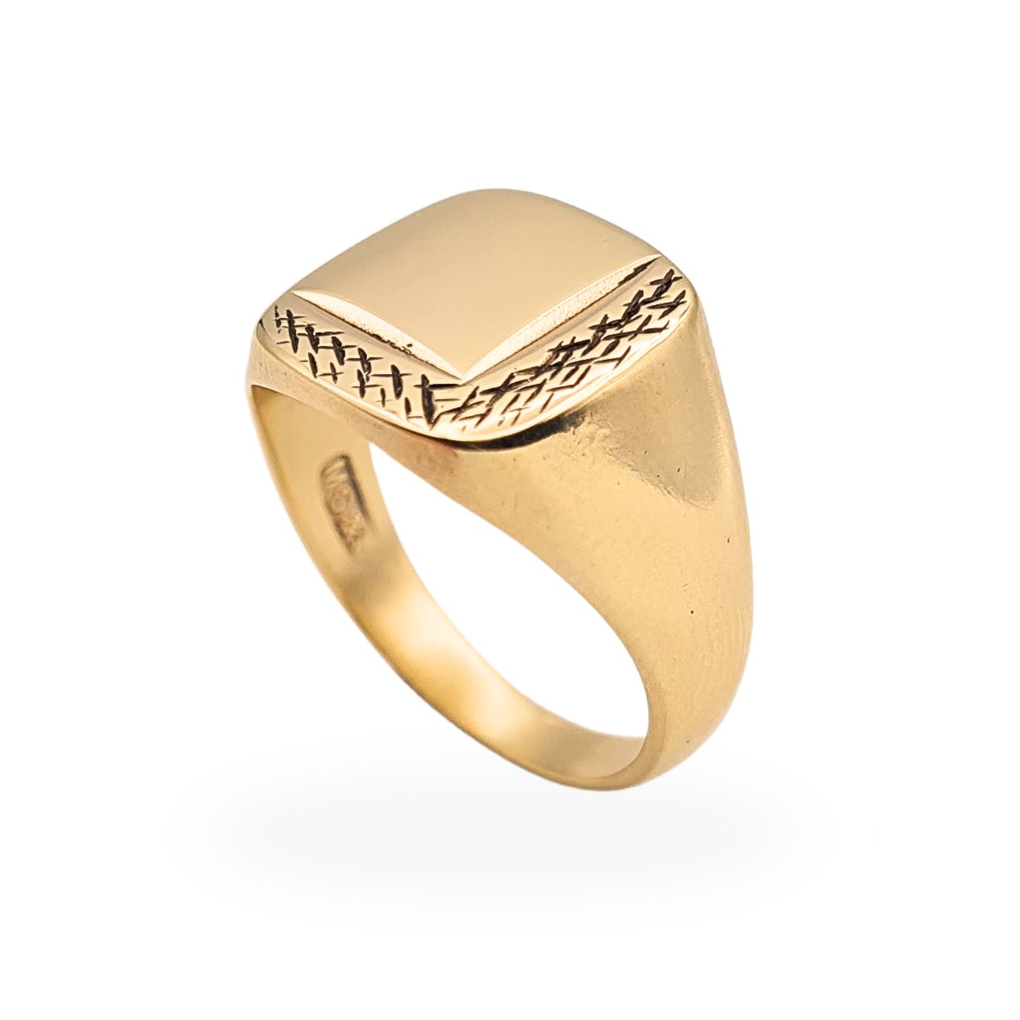 Large Solid Gold Signet Ring London 1975 9ct Engraved UK P½ US 7.75