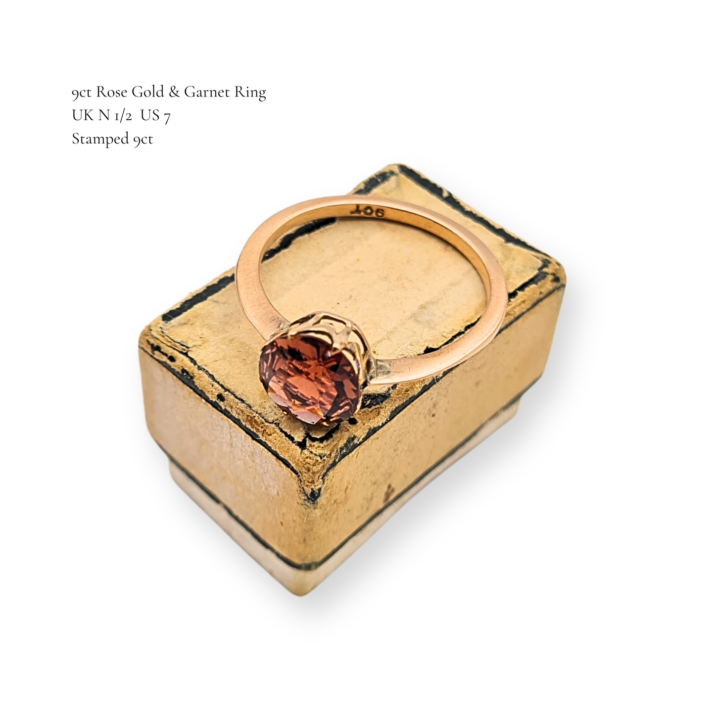 9ct Rose Gold Pink Garnet Ring, Size N 1/2 US 7