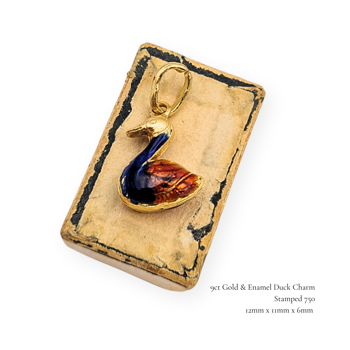 18ct Gold Enamel Duck Charm 750 Mini Bird Pendant