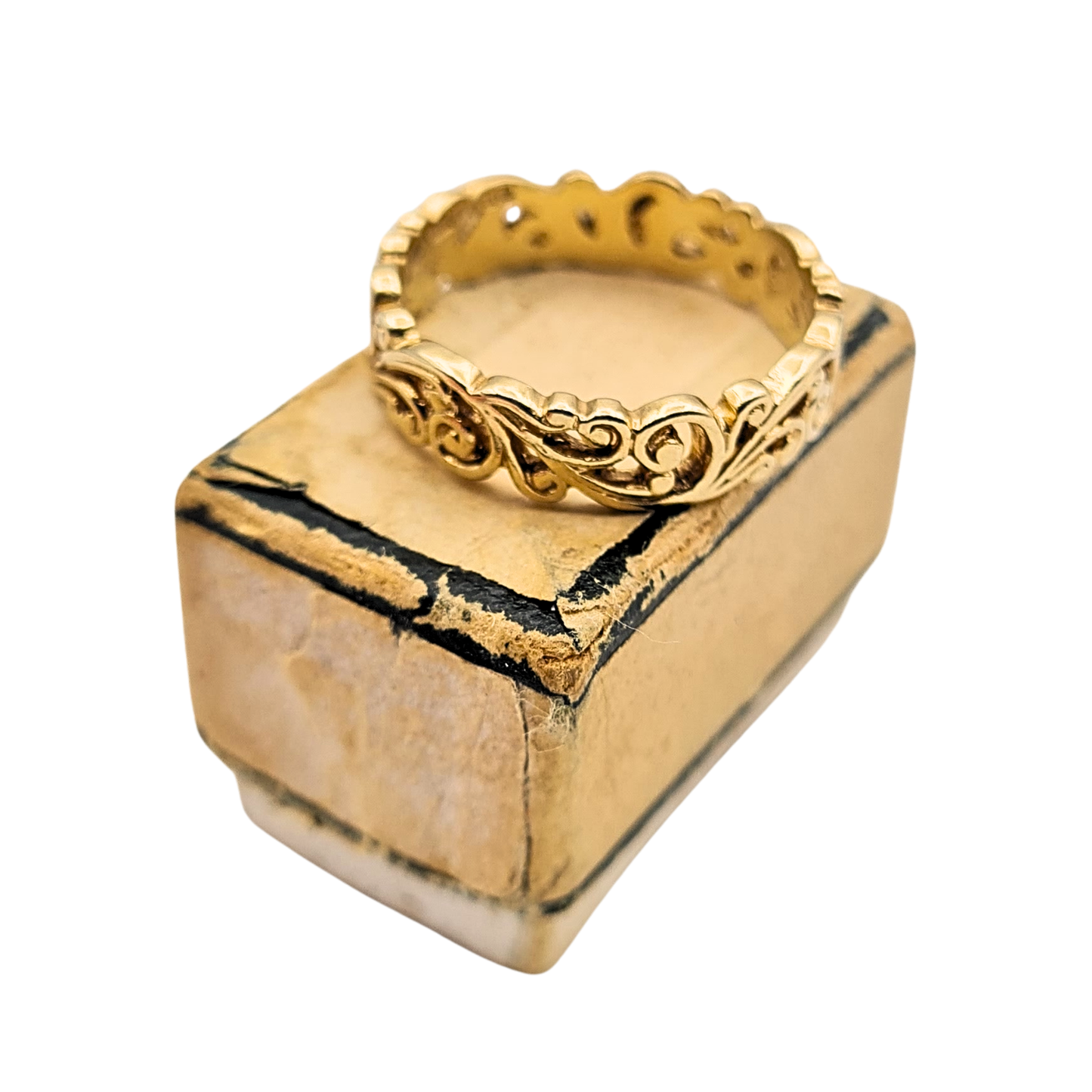 9ct Solid Gold Scroll Ring, UK M US 6 1/4, Fancy Ornate Band