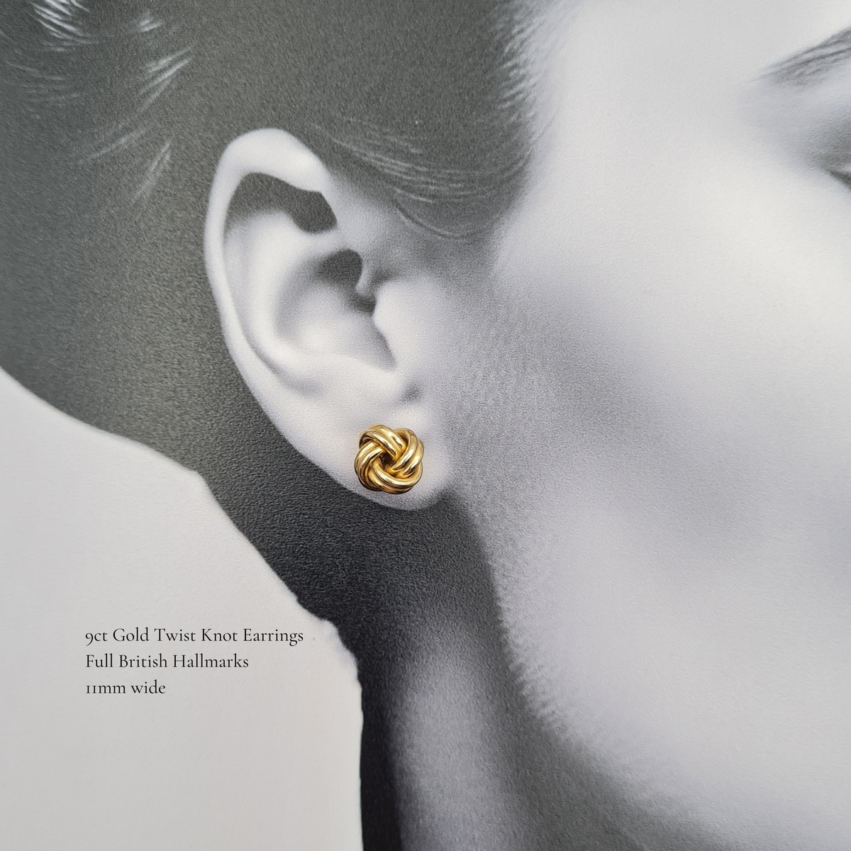 9ct Gold Twin Wire Knot Stud Earrings,  British Hallmarked Gold