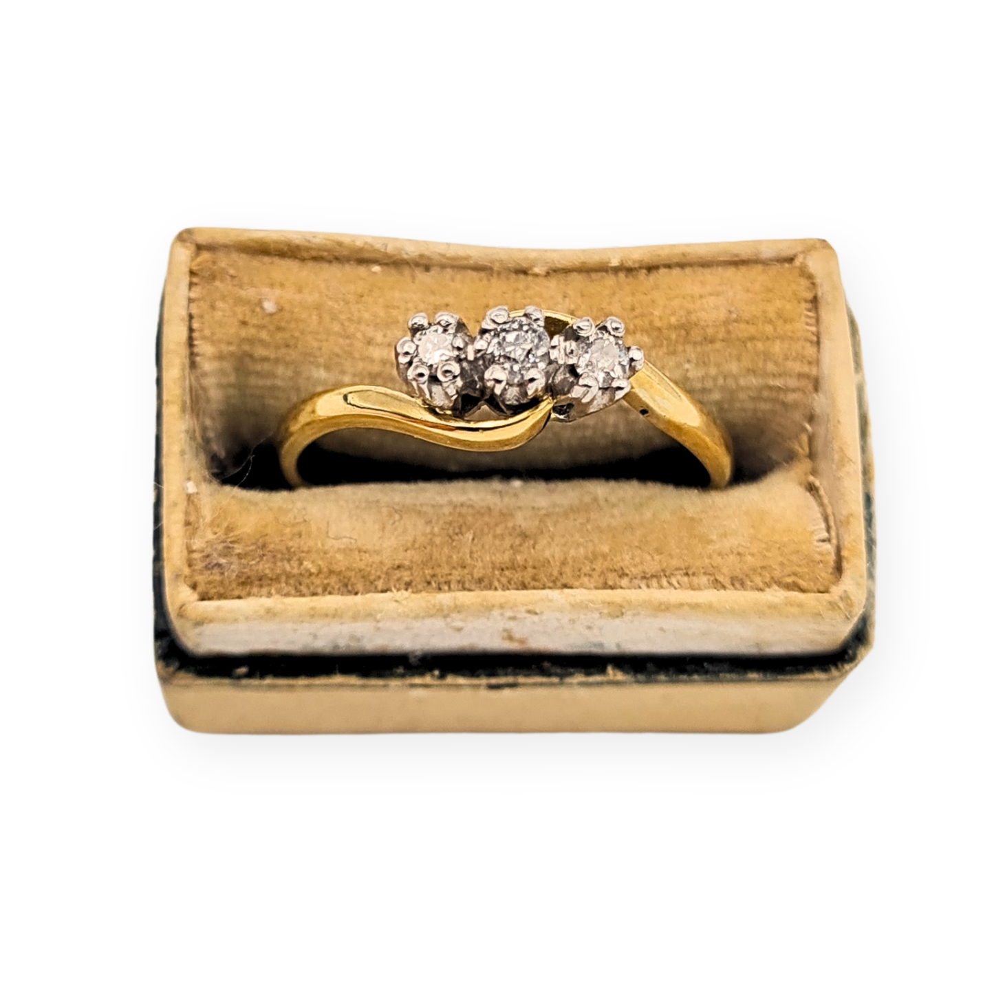 18ct Gold Platinum 3 Diamond Ring Trilogy Twist UK N US 6 3/4