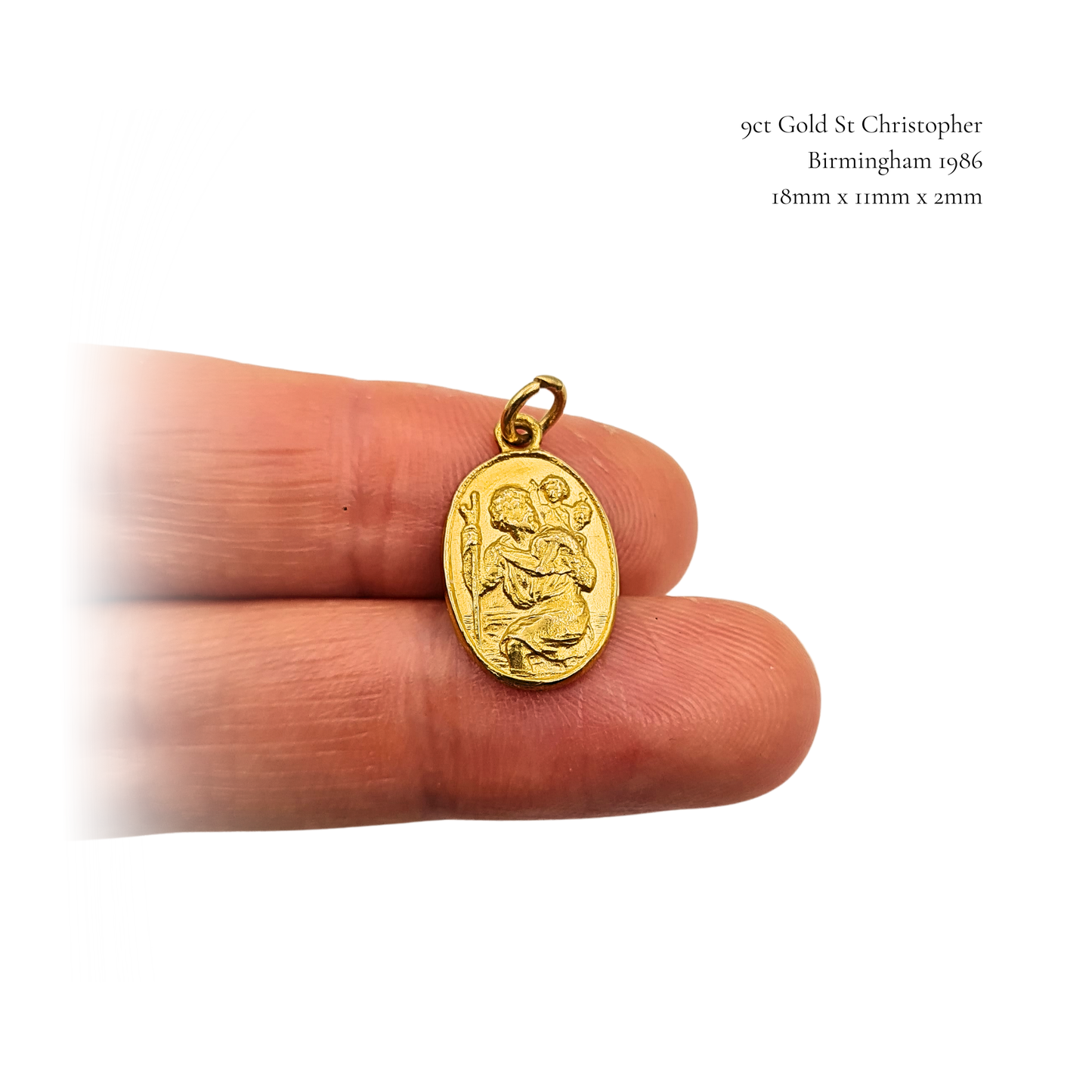 Solid 9ct Gold St Christopher Pendant, Birmingham 1986, Oval Faith Charm