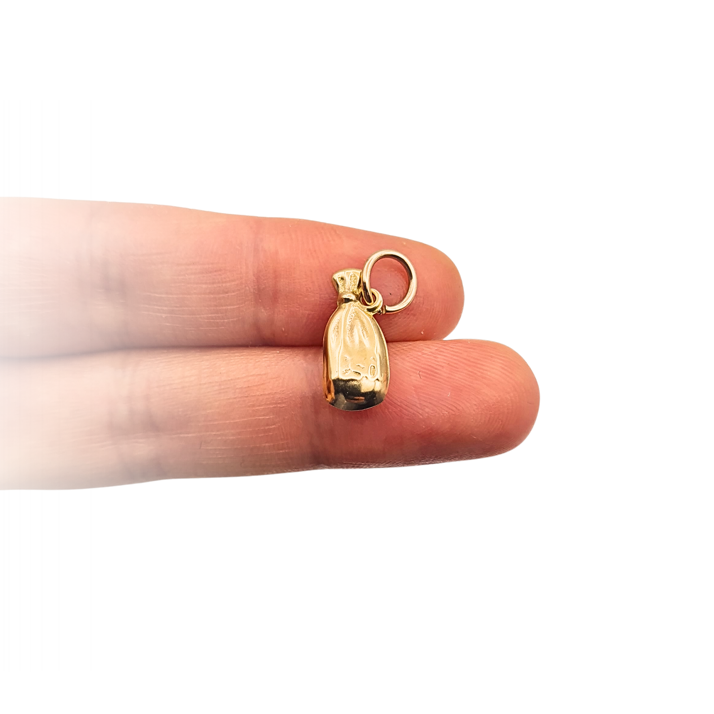 Small 9ct Yellow Gold Money Bag Charm Hollow Lucky Sack Pendant