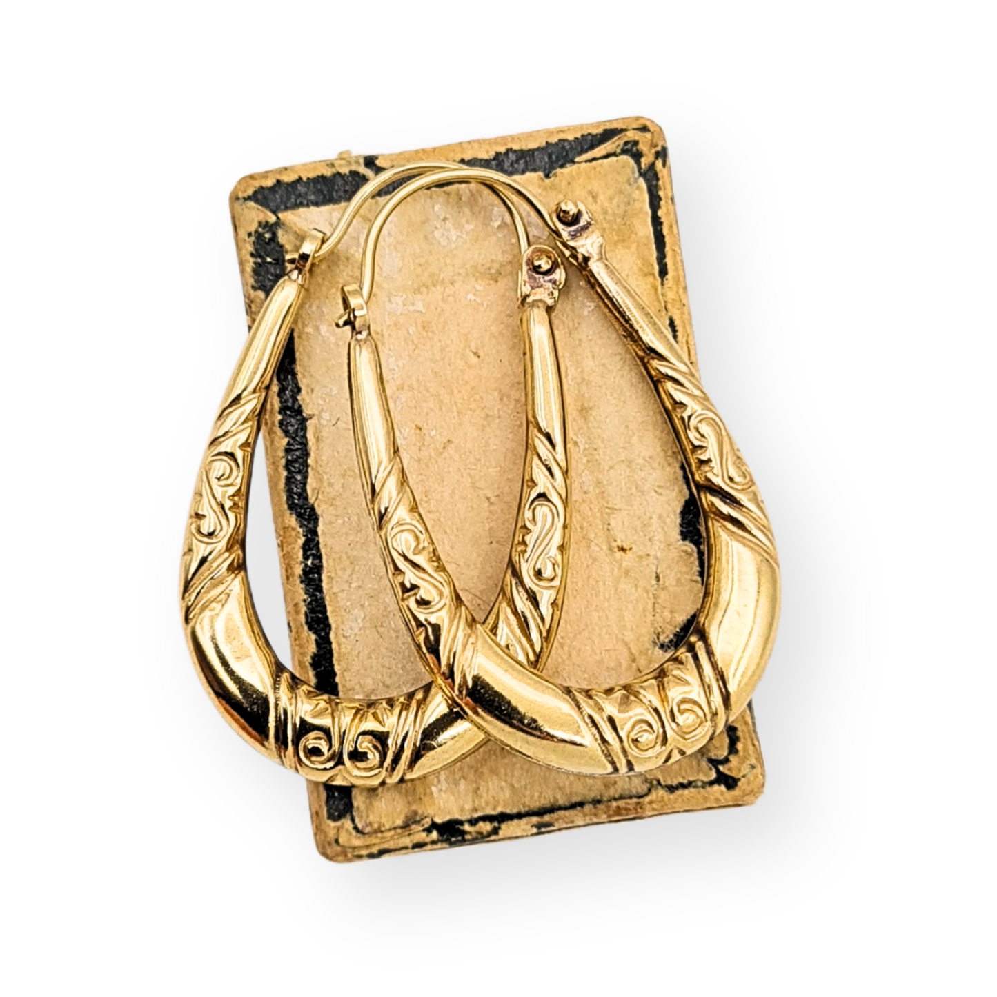 9ct Gold Creole Hoop Earrings, Stamped 375, Engraved