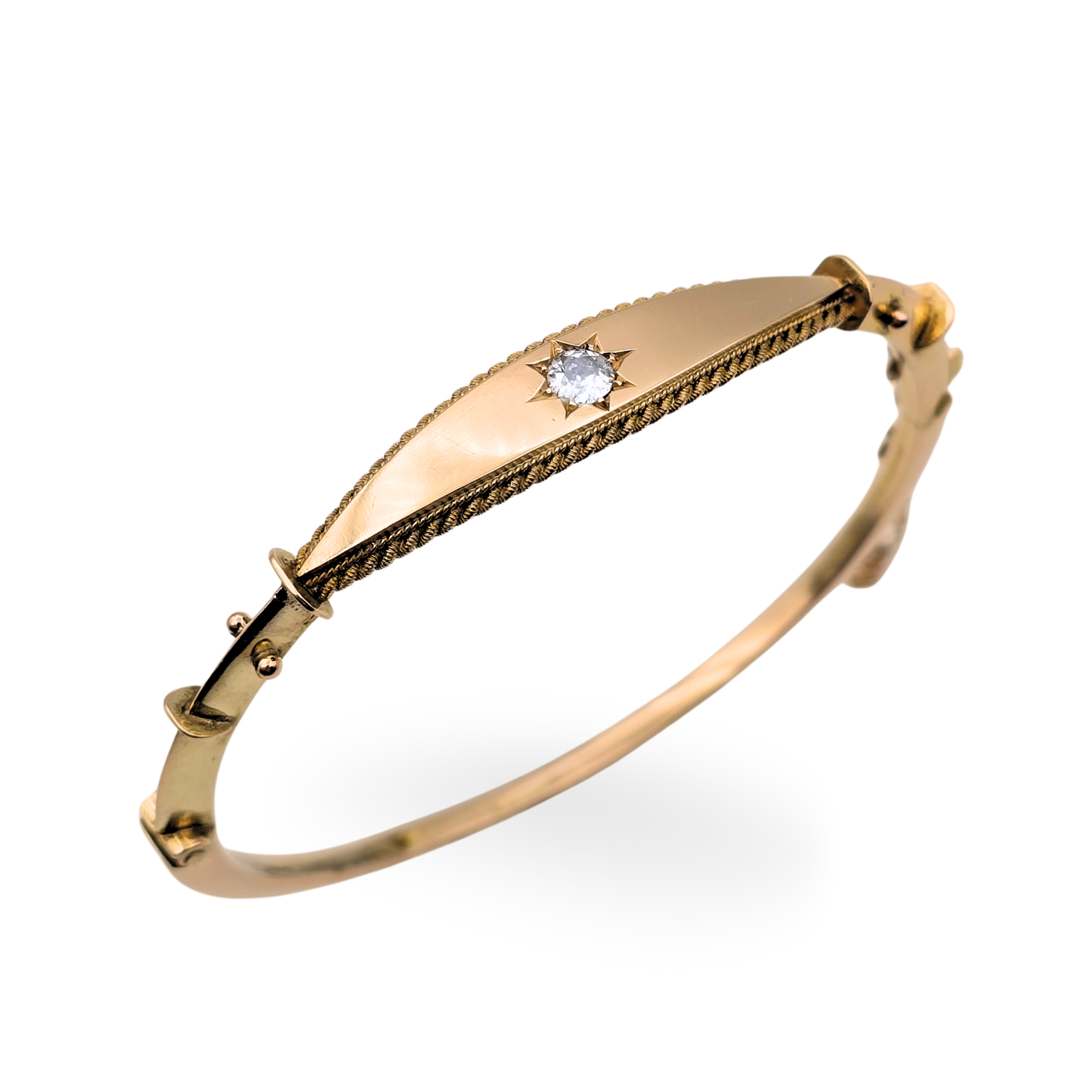 6 1/4 Inch, 9ct Gold Early 20th Century Hinged Diamond Bangle