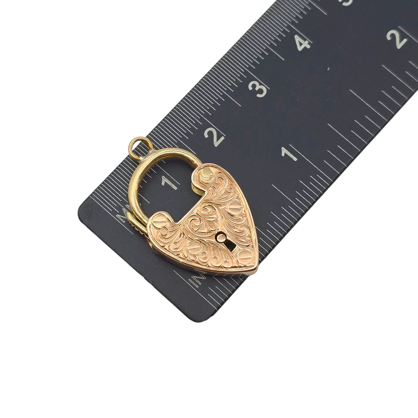 Antique Rose Gold Heart Padlock Clasp, Hand Engraved Chester Hallmark
