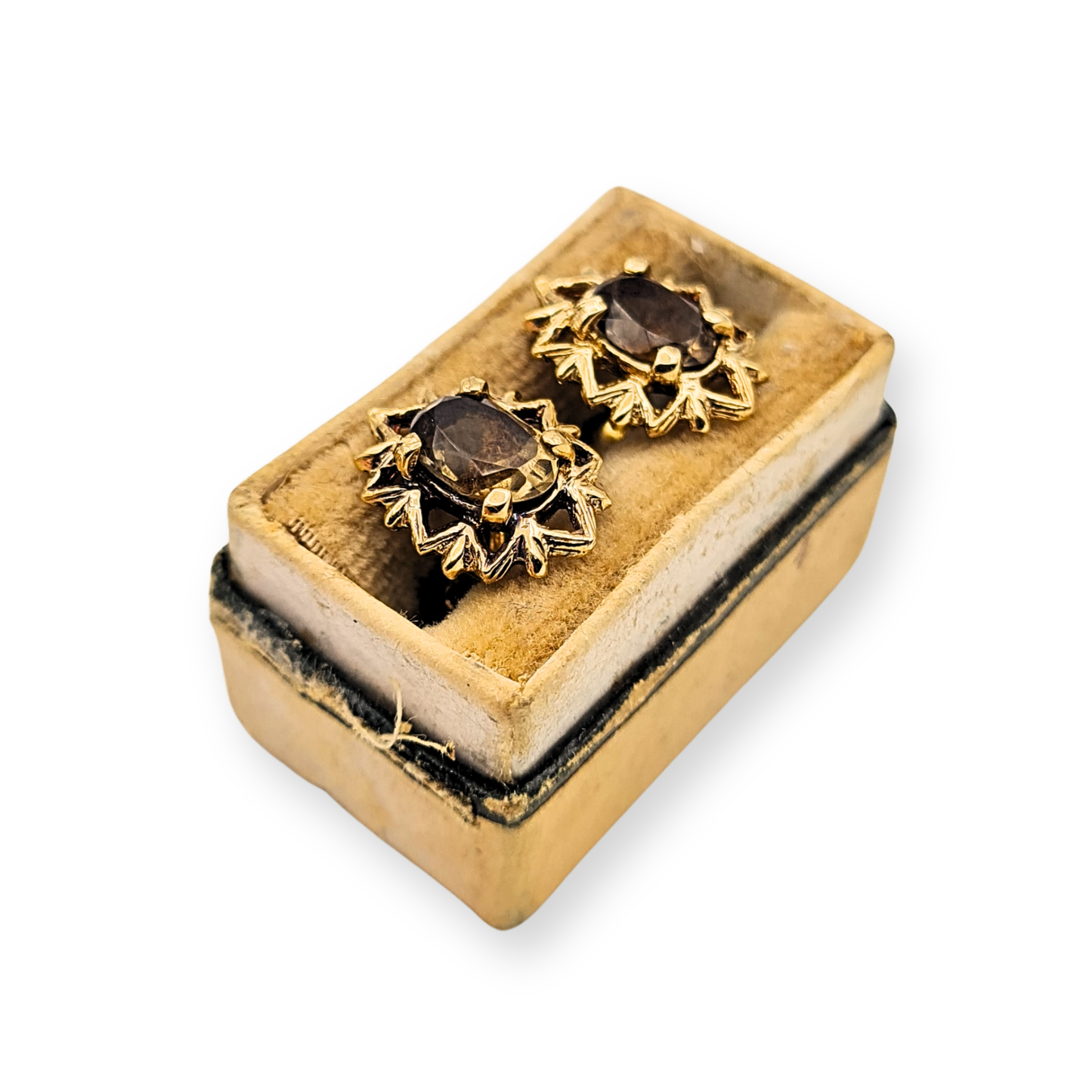 9ct Gold Smoky Quartz Stud Earrings, Oval Gold Earrings